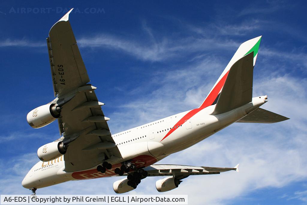 A6-EDS, 2011 Airbus A380-861 C/N 086, Taken at EGLL.