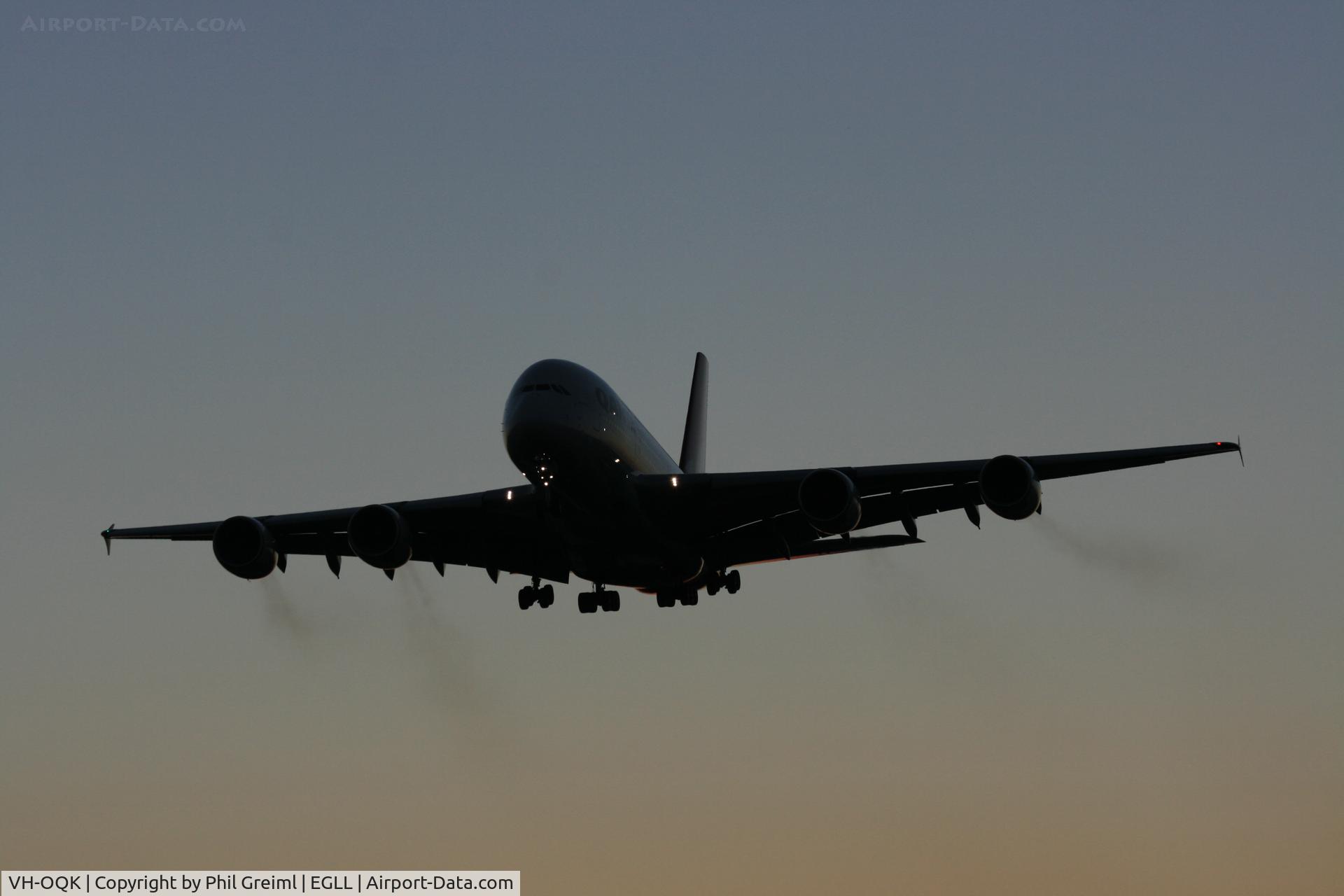 VH-OQK, 2011 Airbus A380-842 C/N 063, Taken at EGLL.