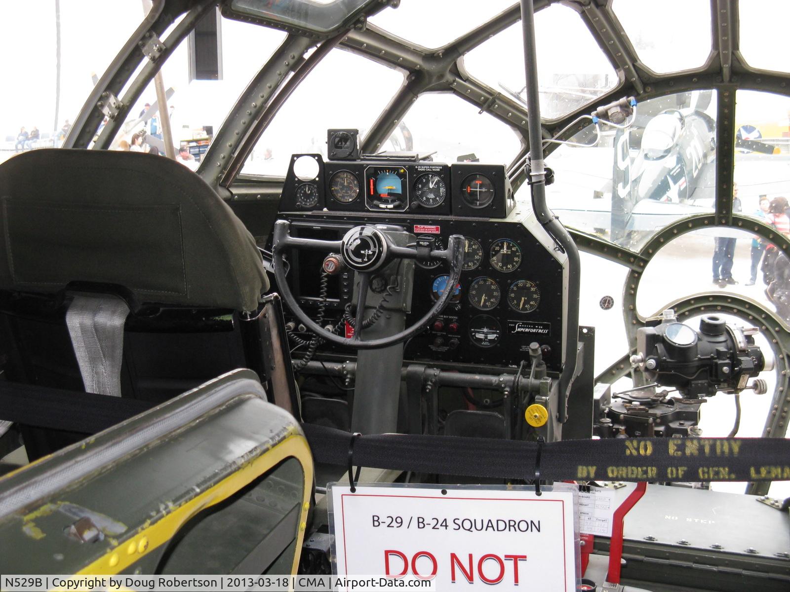 N529B, 1944 Boeing B-29A-60-BN Superfortress C/N 11547, 1944 Boeing B-29 SUPERFORTRESS 'FIFI', four Wright R3350-42 Cyclone 18 turbocharged engines 2,200 Hp each. Aircraft Commander/Pilot position, flight controls and panels. Bosses aircrew of 10 or 11.