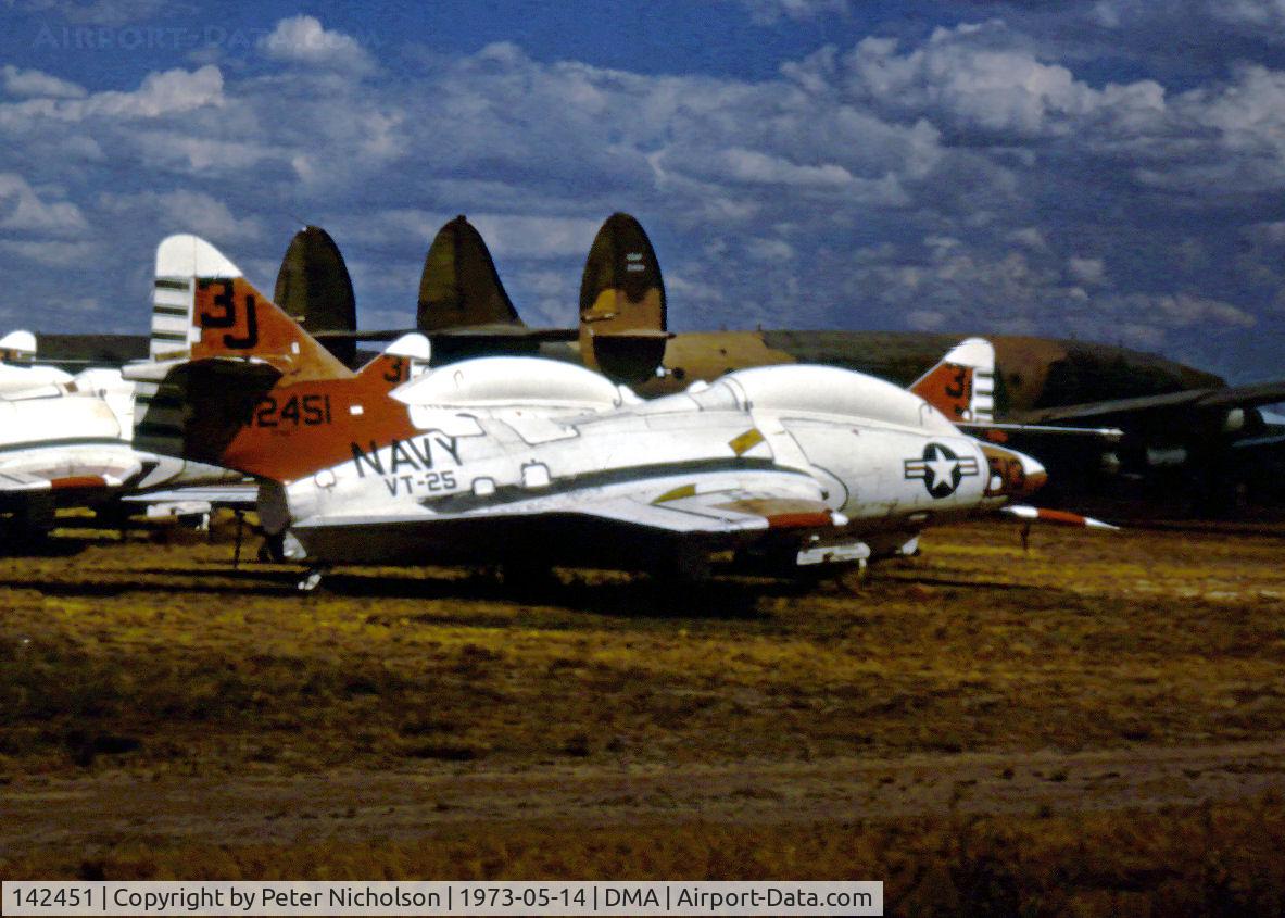 142451, Grumman TF-9J Cougar C/N 15, TF-9J Cougar of Training Squadron VT-25 in storage at what was then known as MASDC - Military Aircraft Storage & Disposition Centre - at Davis-Monthan AFB.