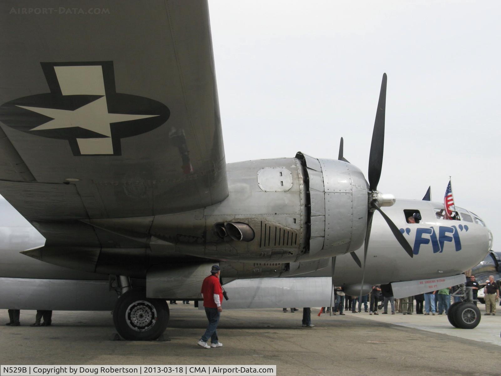 N529B, 1944 Boeing B-29A-60-BN Superfortress C/N 11547, 1944 Boeing B-29 SUPERFORTRESS 'FIFI', four Wright R3350-42 Cyclone 18 turbocharged engines 2,200 Hp each, #4 engine cowl, 4-blade CS prop and forward bomb bay doors open