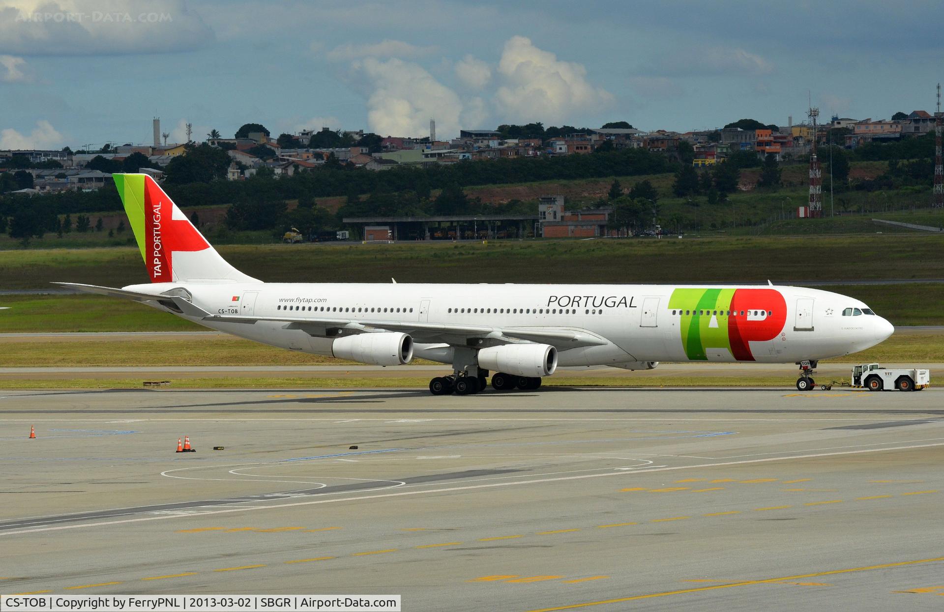 CS-TOB, 1994 Airbus A340-312 C/N 044, TAP A343 towed from stand to gate