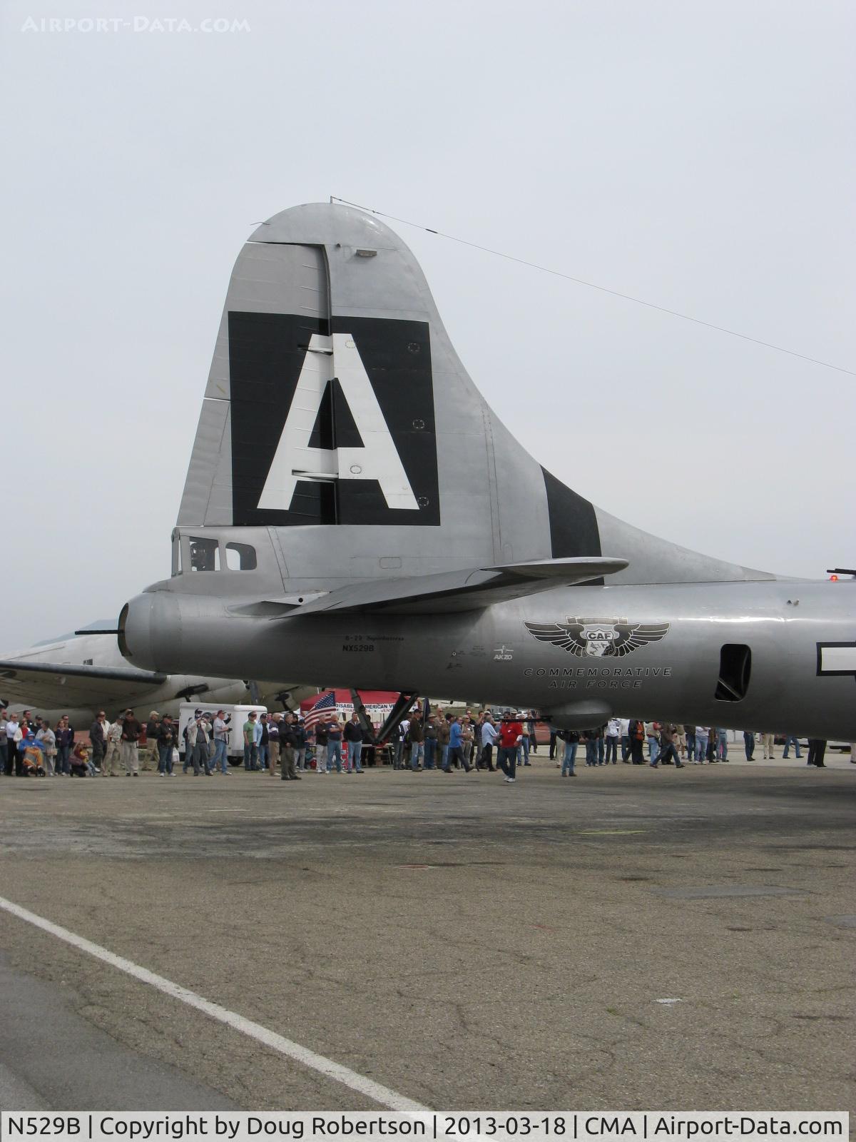 N529B, 1944 Boeing B-29A-60-BN Superfortress C/N 11547, 1944 Boeing B-29 SUPERFORTRESS 'FIFI', four Wright R3350-42 Cyclone 18 turbocharged engines 2,200 Hp each, tail gunner turret and aft ventral gun turret.