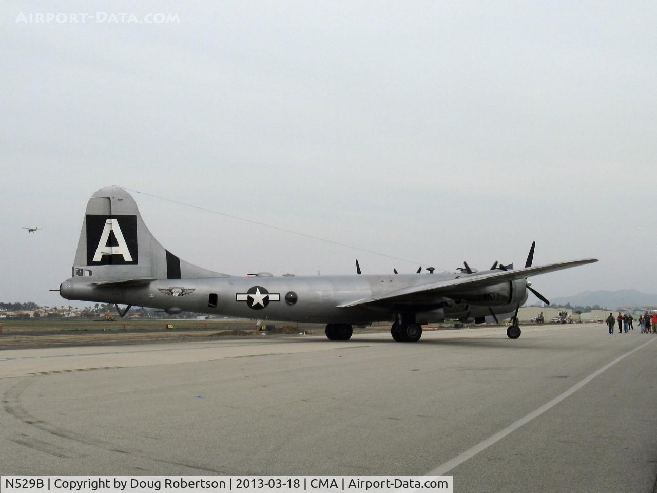 N529B, 1944 Boeing B-29A-60-BN Superfortress C/N 11547, 1944 Boeing B-29 SUPERFORTRESS 'FIFI', four Wright R3350-42 Cyclone 18 turbocharged engines 2,200 Hp each. OK, enough detail teasing-time to see the entire plane. Taxi turn on #2 & #3 engines to CAF ramp.