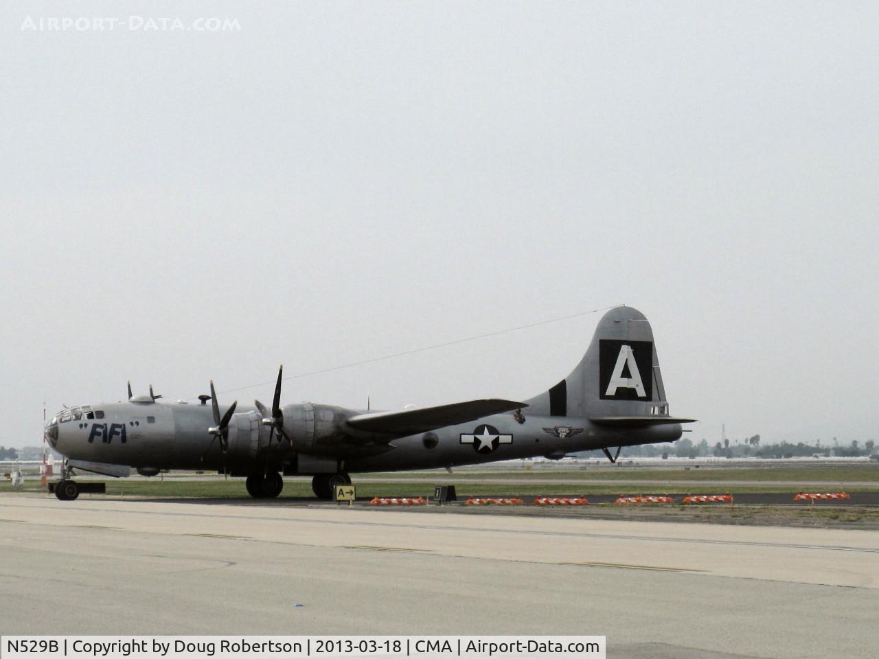 N529B, 1944 Boeing B-29A-60-BN Superfortress C/N 11547, 1944 Boeing B-29 SUPERFORTRESS 'FIFI', four Wright R3350-42 Cyclone 18 cylinder turbocharged radial engines 2,200 Hp each, taxi back on #2 and #3 engines after landing Rwy 26