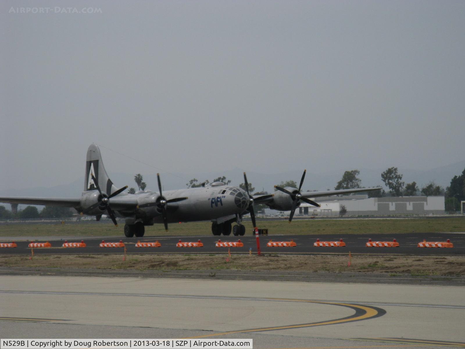N529B, 1944 Boeing B-29A-60-BN Superfortress C/N 11547, 1944 Boeing B-29 SUPERFORTRESS 'FIFI', four Wright R3350-42 Cyclone 18 cylinder turbocharged radial engines 2,200 Hp each, taxi on #2 and #3 engines back after landing Rwy 26.
