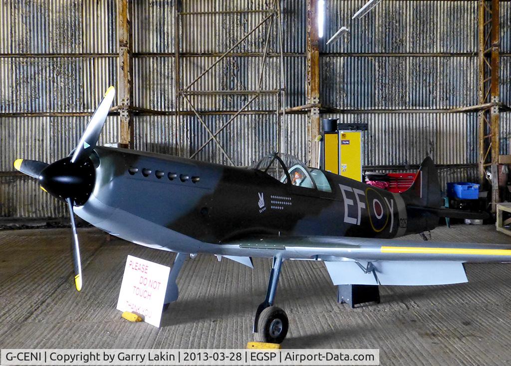 G-CENI, 2007 Supermarine Aircraft Spitfire Mk.26 C/N PFA 324-14102, in hangar at Sibson, 80th scale of Spitfire