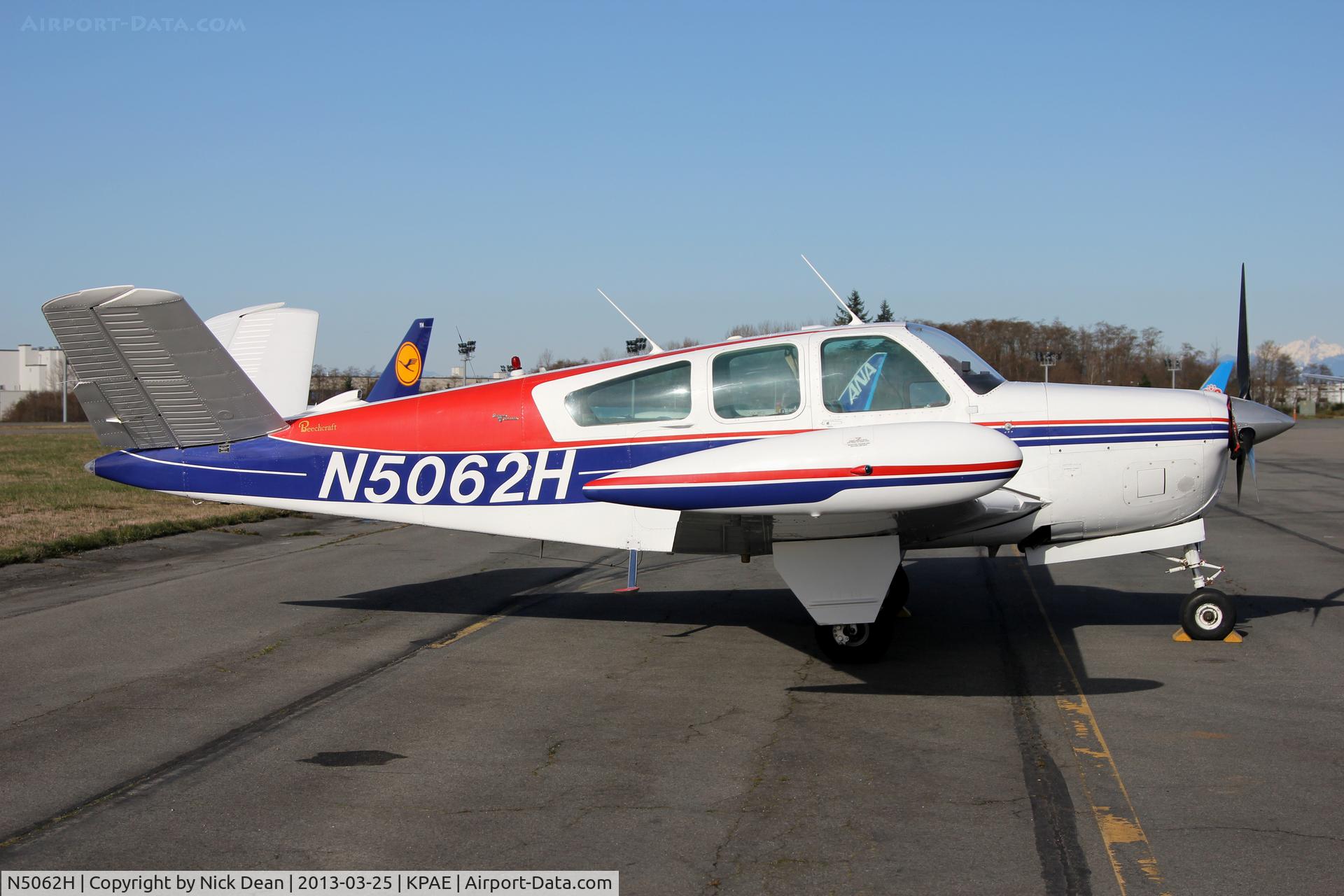N5062H, 1967 Beech V35-TC Bonanza C/N D-8379, KPAE/PAE visiting for a week and parked in the corner of the GA ramp.