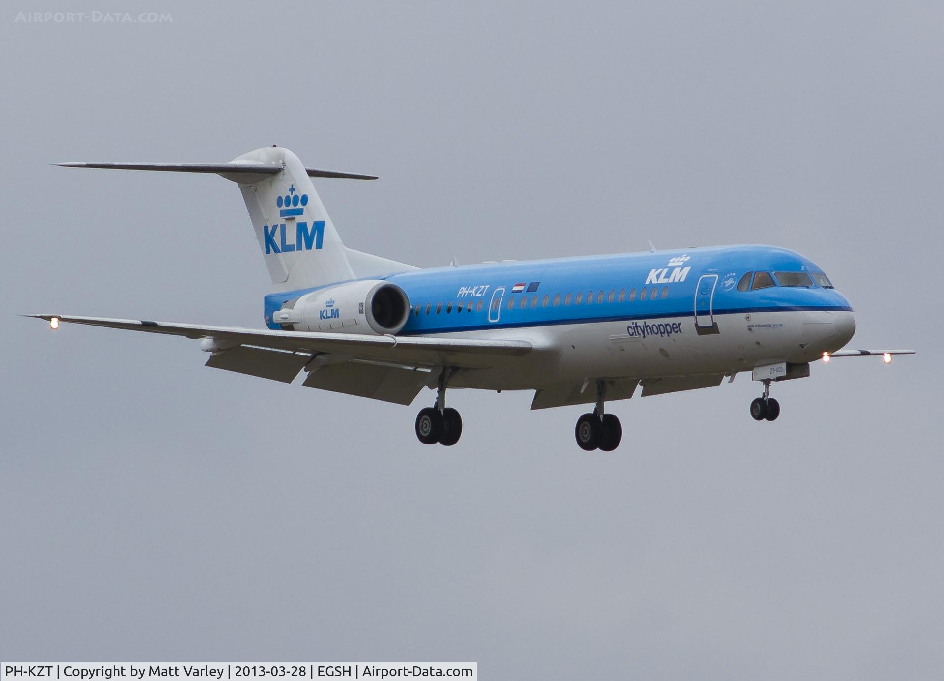 PH-KZT, 1995 Fokker 70 (F-28-0070) C/N 11541, Arriving at EGSH after a short air test.