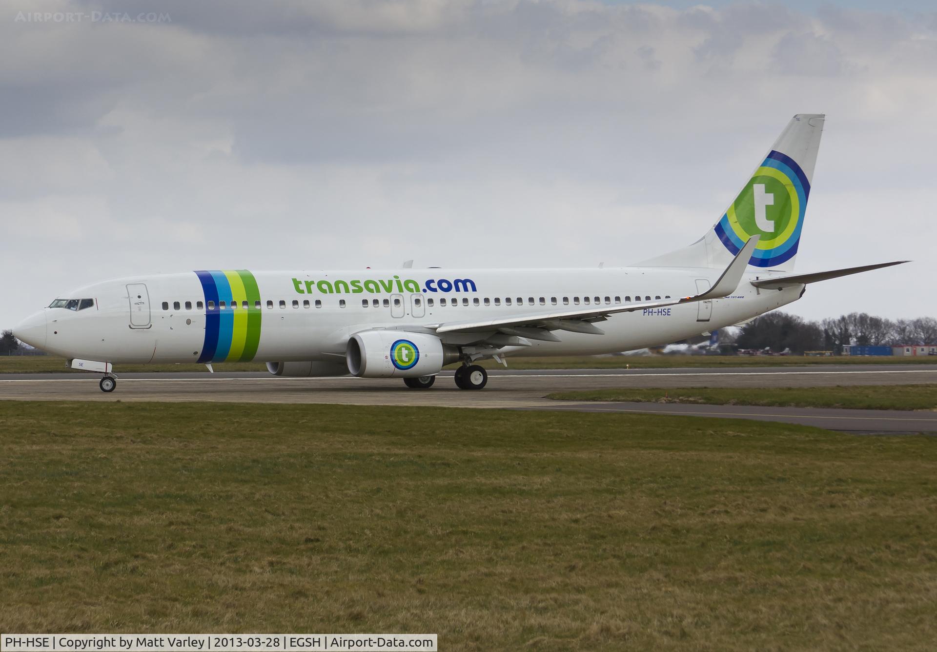 PH-HSE, 2011 Boeing 737-8K2 C/N 39259, Departing EGSH on an Airtest.