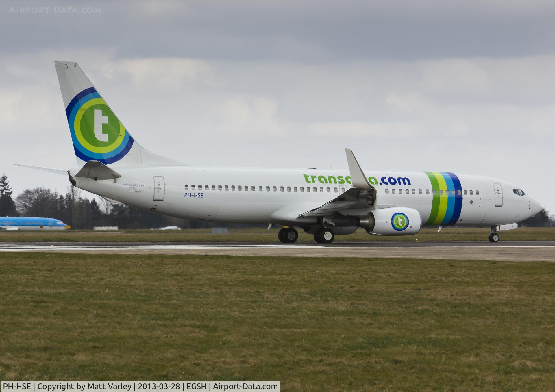 PH-HSE, 2011 Boeing 737-8K2 C/N 39259, Departing EGSH on an Airtest.