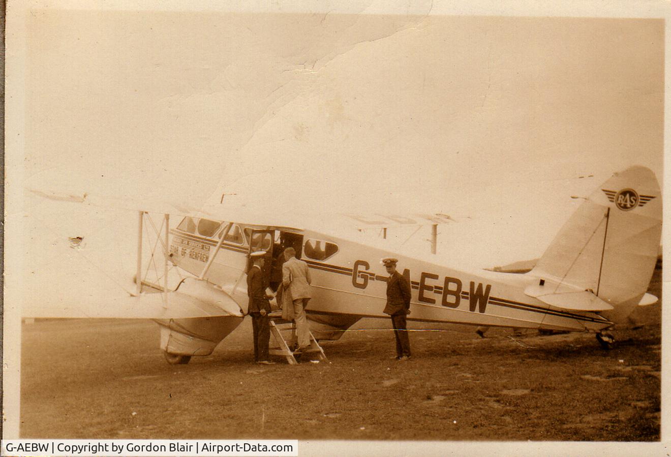 G-AEBW, 1936 De Havilland DH-89A Dragon Rapide C/N 6327, Photographed at Ronaldsway on the Isle of Man in 1936. Believed to be operating a service to Blackpool. From the family album.