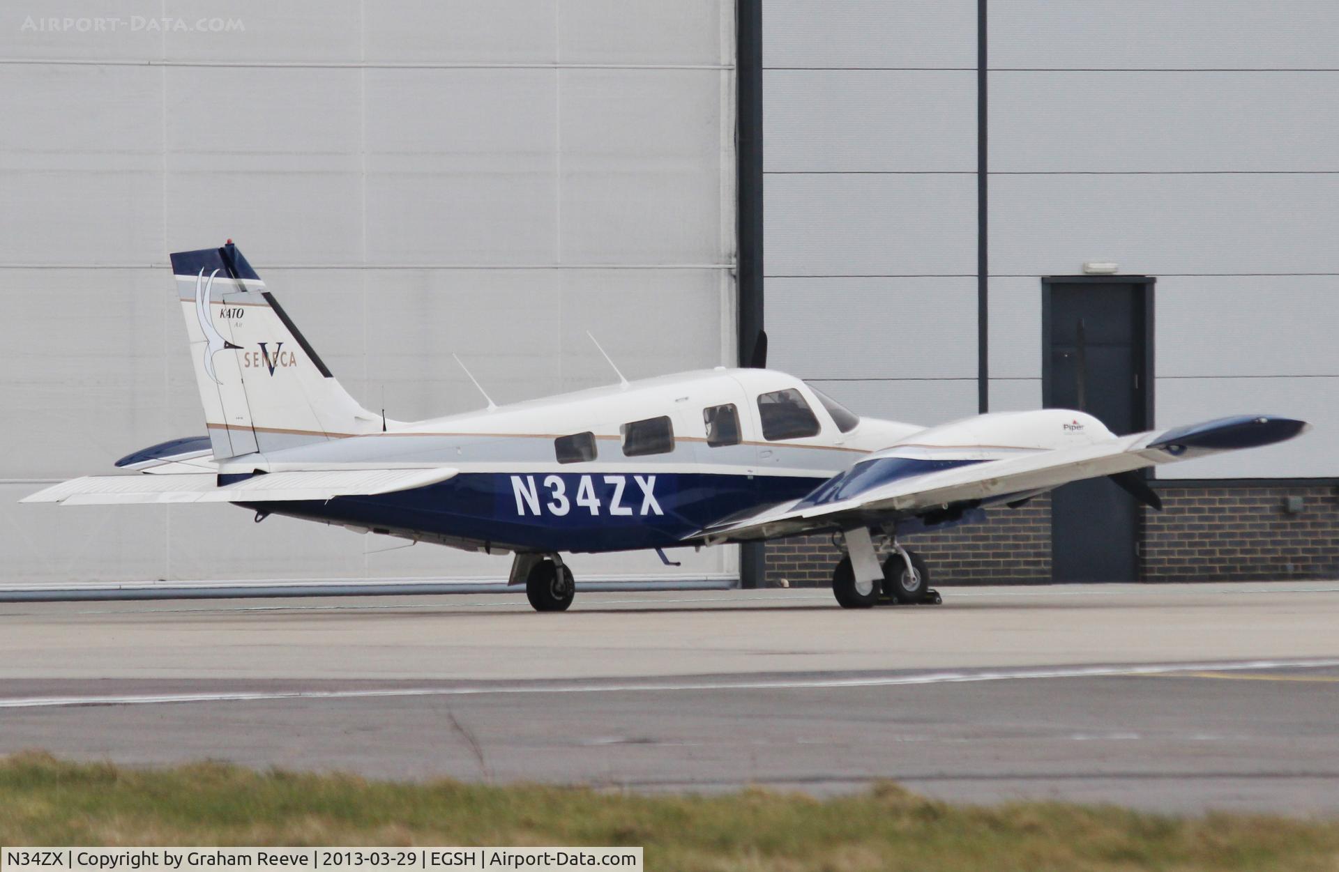 N34ZX, 2013 Piper PA-34-220T Seneca V C/N 3449010, Parked at Norwich.