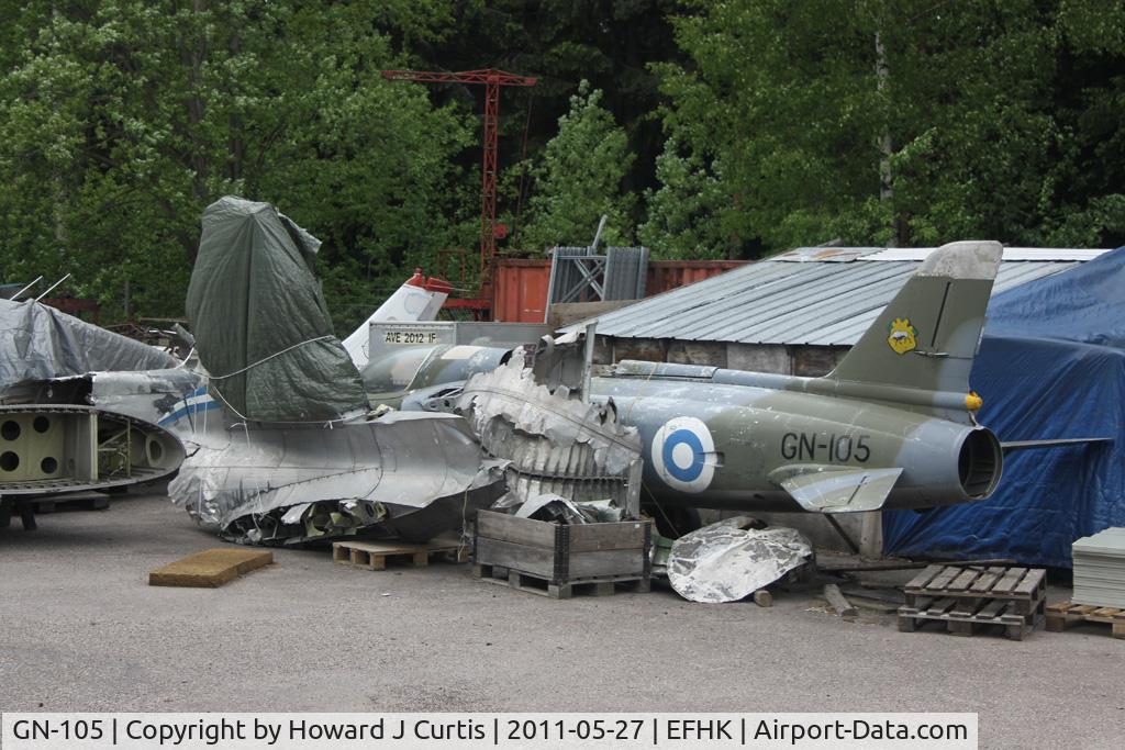 GN-105, Folland Gnat F.1 (Fo-141) C/N FL23, Ex Finnish Air Force. Outside the Finnish Aviation Museum (Suomen Ilmailumuseo).