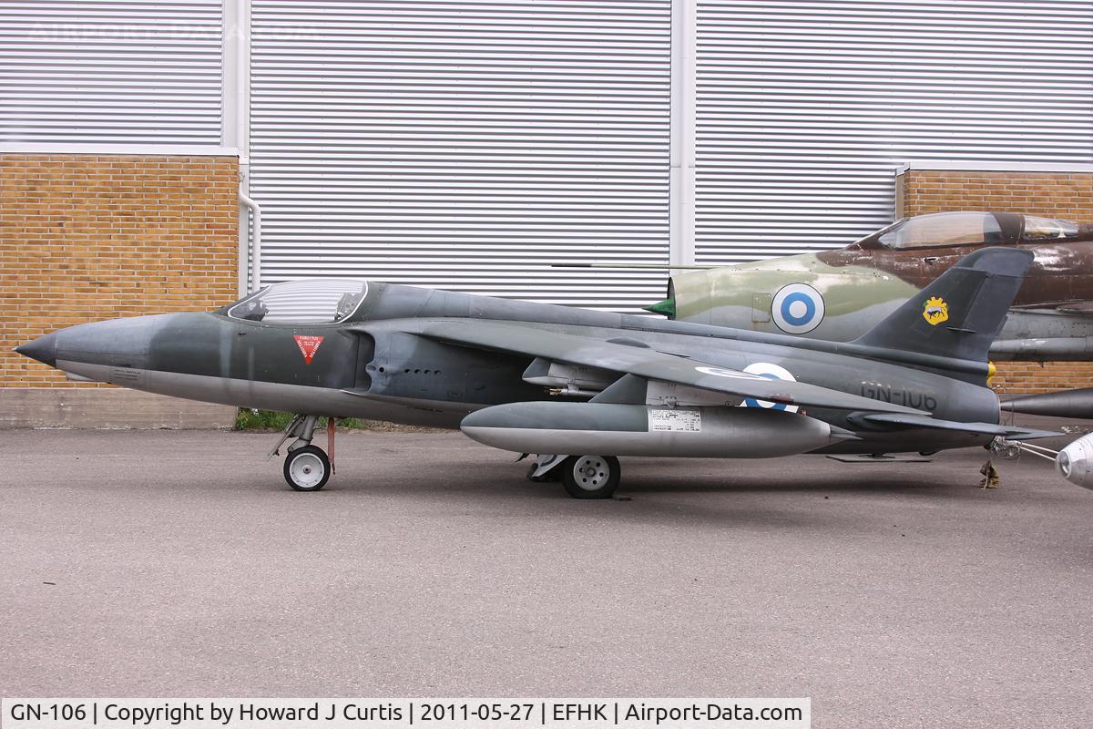 GN-106, Folland Gnat F.1 (Fo-141) C/N FL28, Ex Finnish Air Force. On display outside the Finnish Aviation Museum (Suomen Ilmailumuseo).