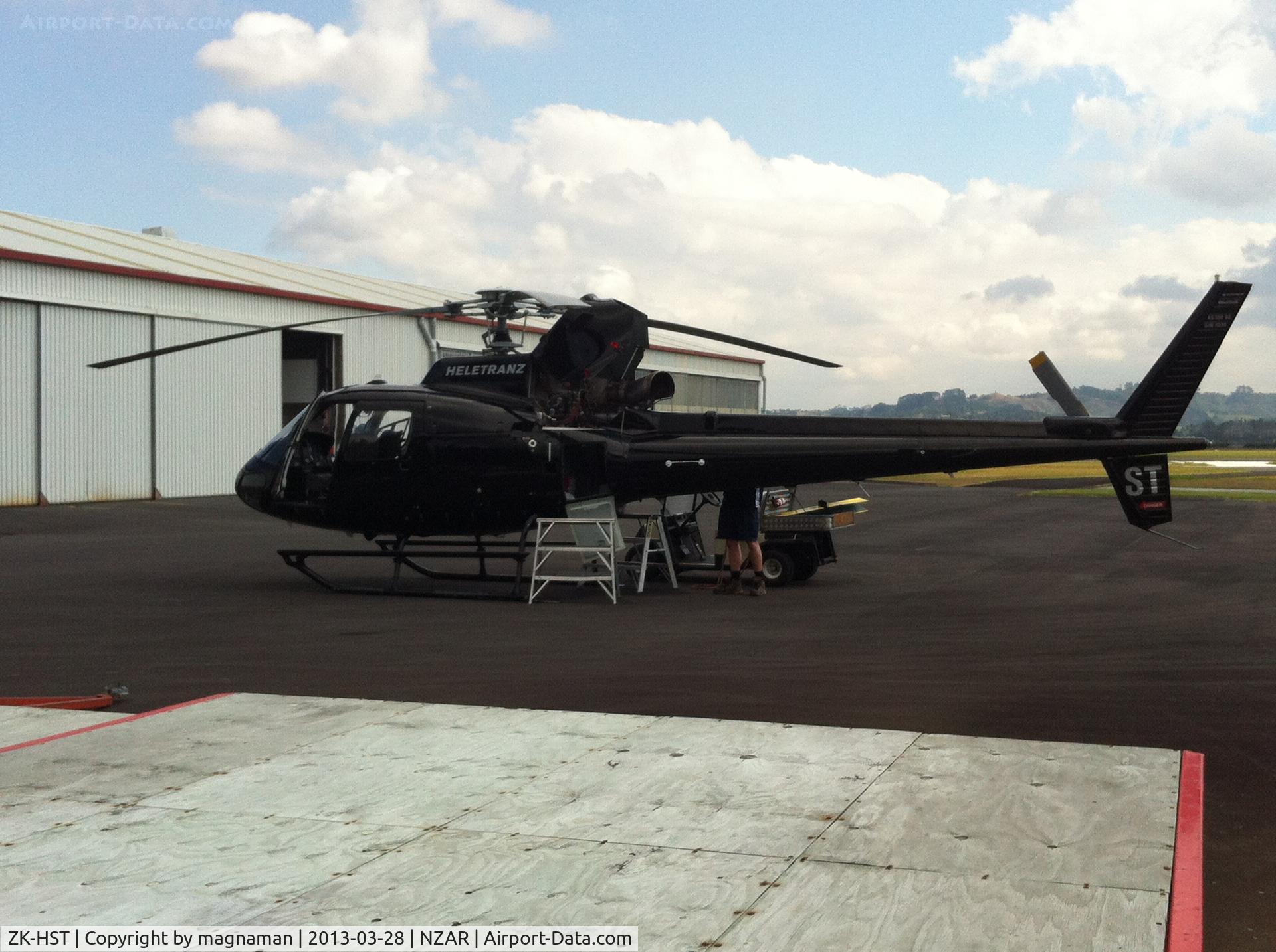 ZK-HST, Aerospatiale AS-350B-2 Ecureuil C/N 1646, Actually this is c/n 4538 of a AS350B2 operates out of North Shore Airfield. Seen today undergoing checks at Ardmore.