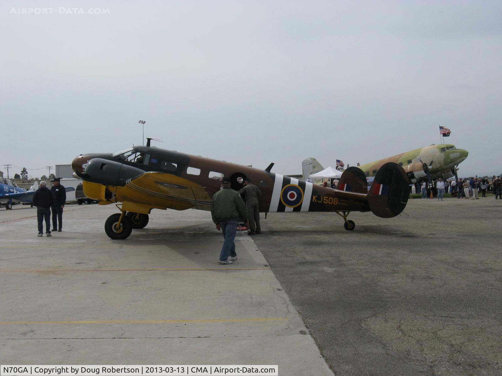 N70GA, 1946 Beech D18S C/N A-177, 1946 Beech D18S 'Bucket of Bolts', two P&W R-985 Wasp Jr. 450 Hp each, in RAF livery, on CAF ramp temporarily