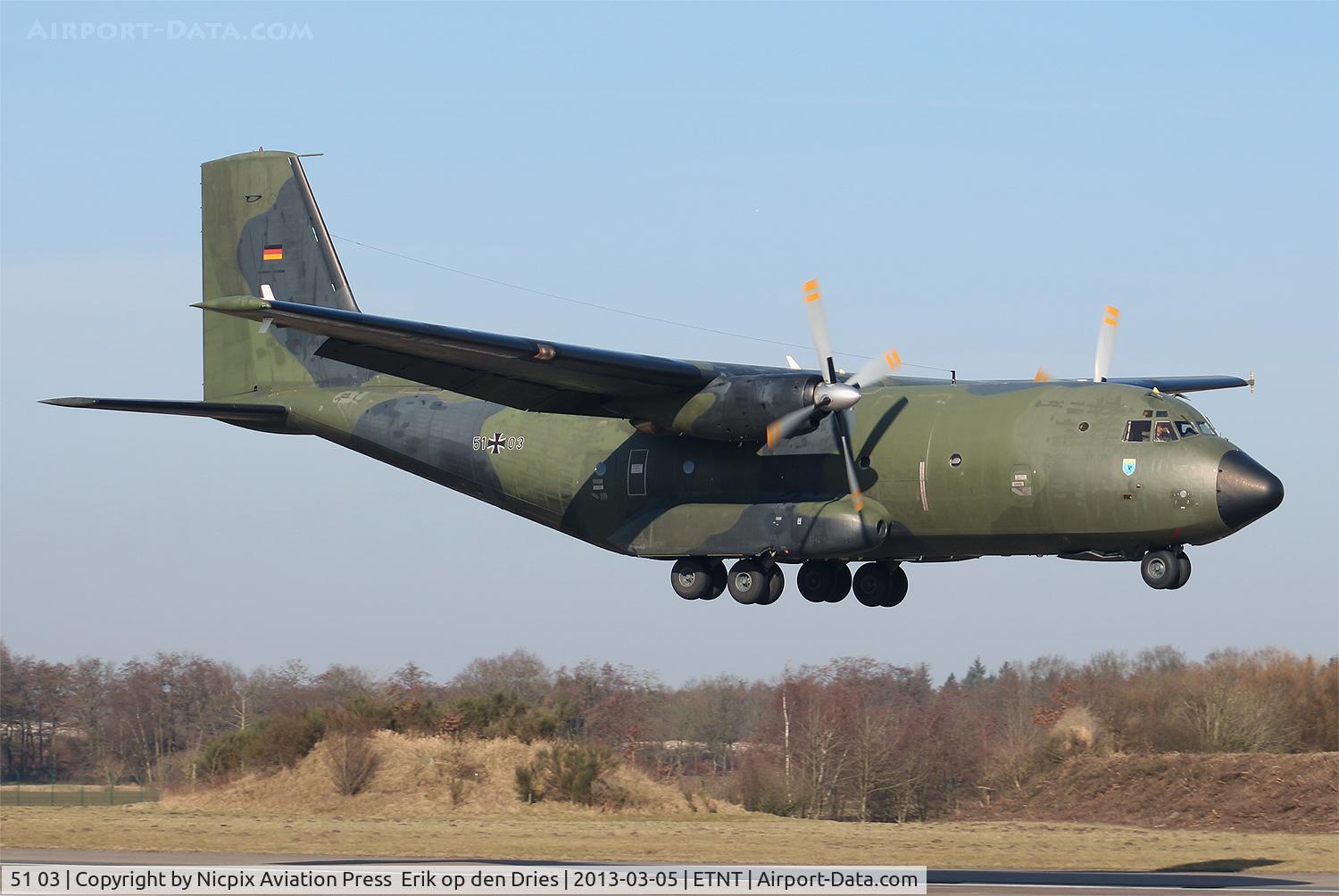 51 03, Transall C-160D C/N D140, C-160D 5103 on finals for runway 08