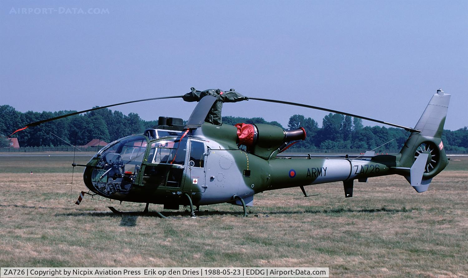 ZA726, 1979 Westland SA-341B Gazelle AH1 C/N WA1795, British Army Gazelle ZA726 was also present in the static of FMO