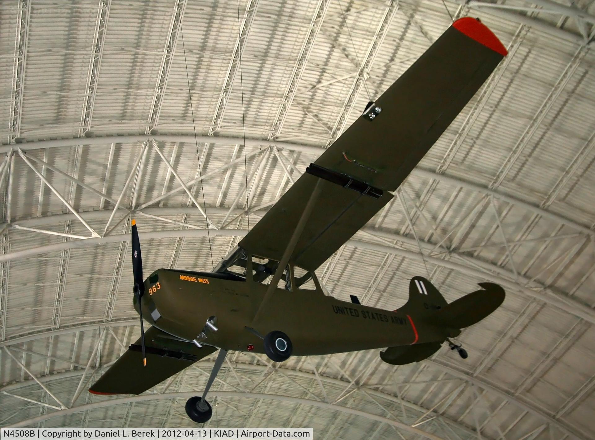 N4508B, 1951 Cessna L-19A (305A) Bird Dog C/N 22277, This aircraft was 51-22963 in Korean War service; she is now on display at the Udvar-Hazy Center.