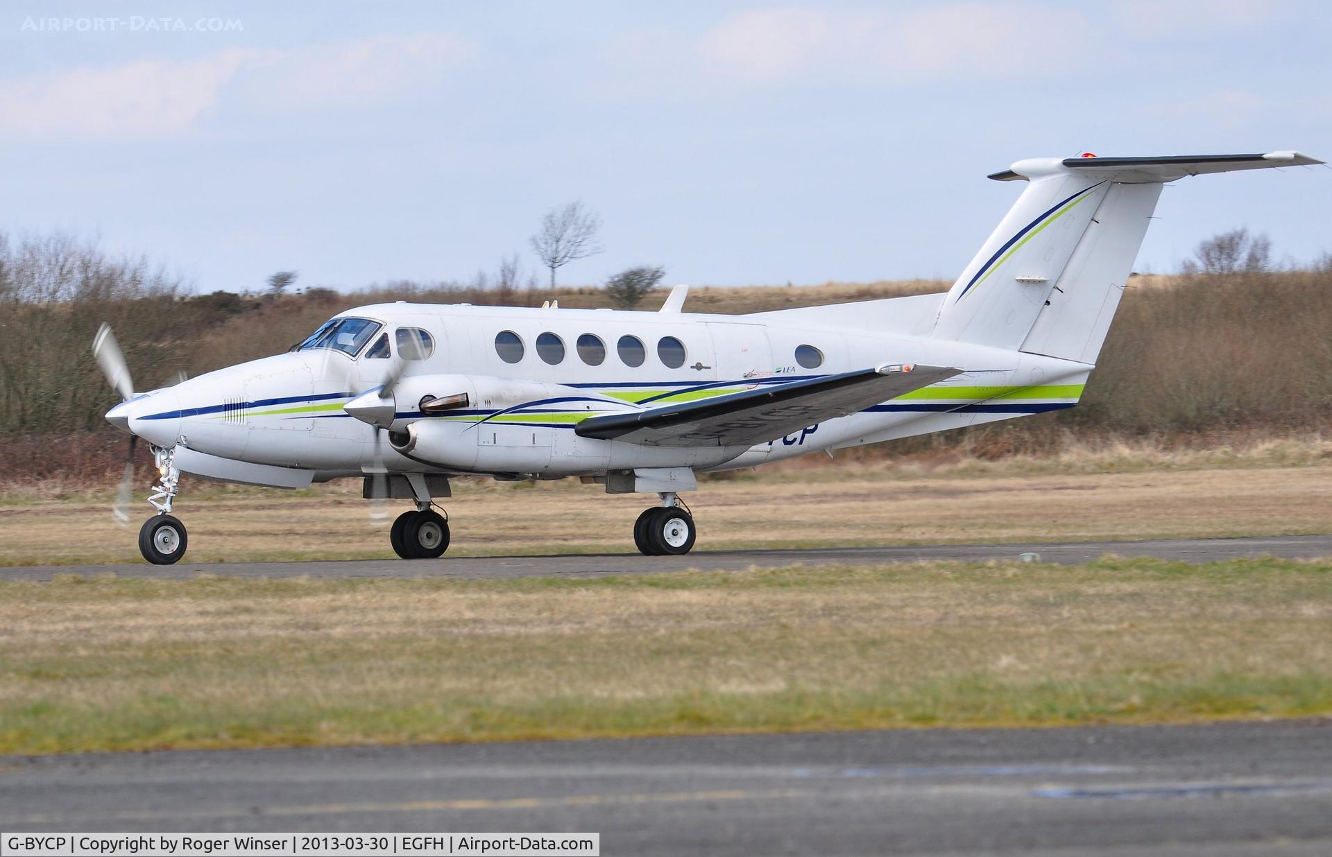 G-BYCP, 1981 Beech B200 Super King Air King Air C/N BB-966, Visiting Super King Air of London Executive Aviation Ltd arriving on Runway 22.