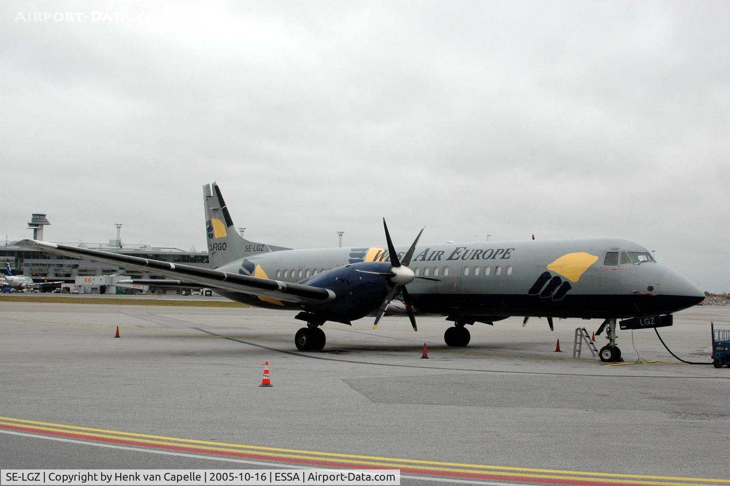 SE-LGZ, 1989 British Aerospace ATP C/N 2021, A West Air Sweden ATP turboprop parked on the platform of Stockholm Arlanda airport.