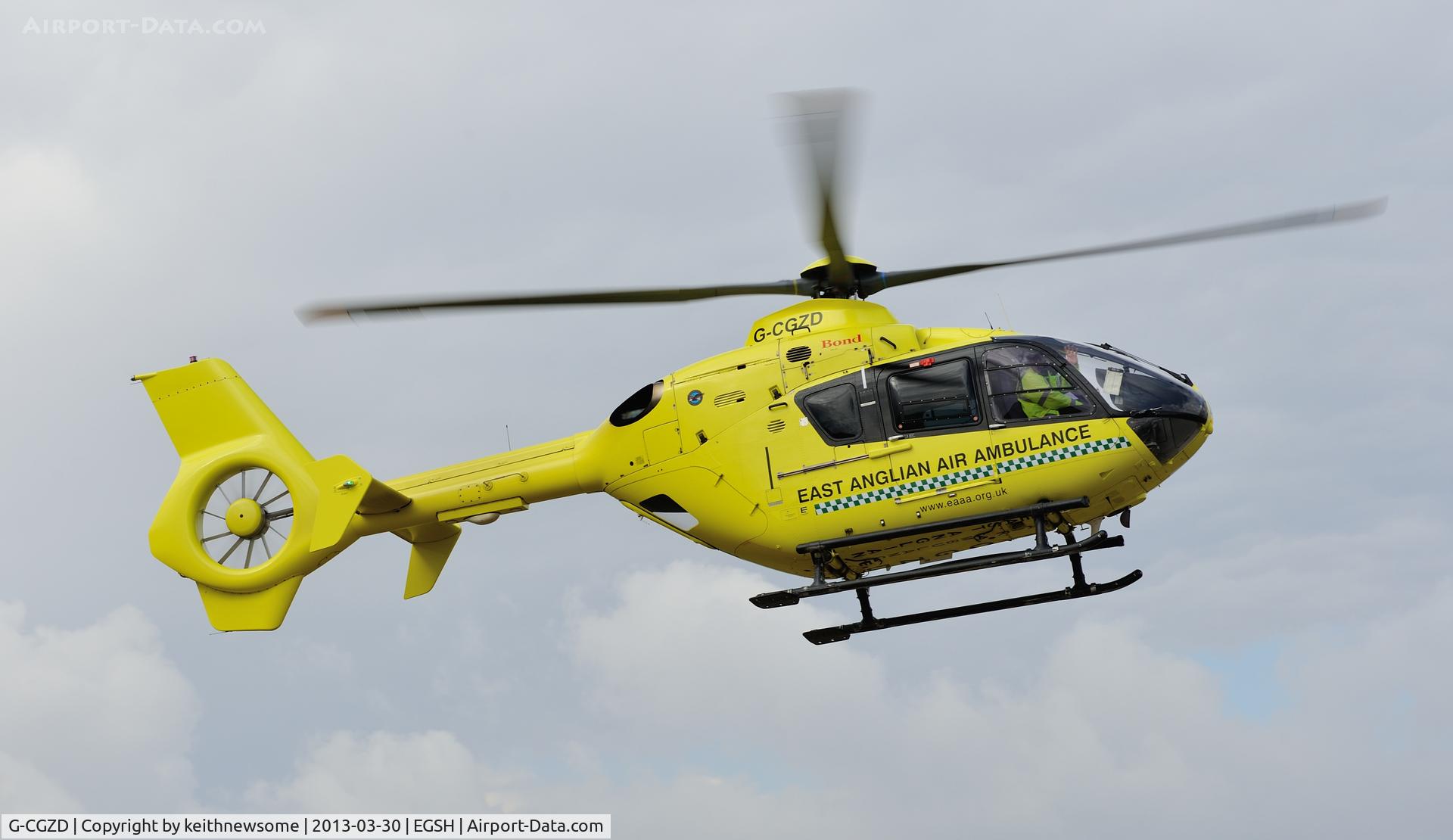 G-CGZD, 2006 Eurocopter EC-135P-2 C/N 0460, Local air ambulance, with a wave from the crew !