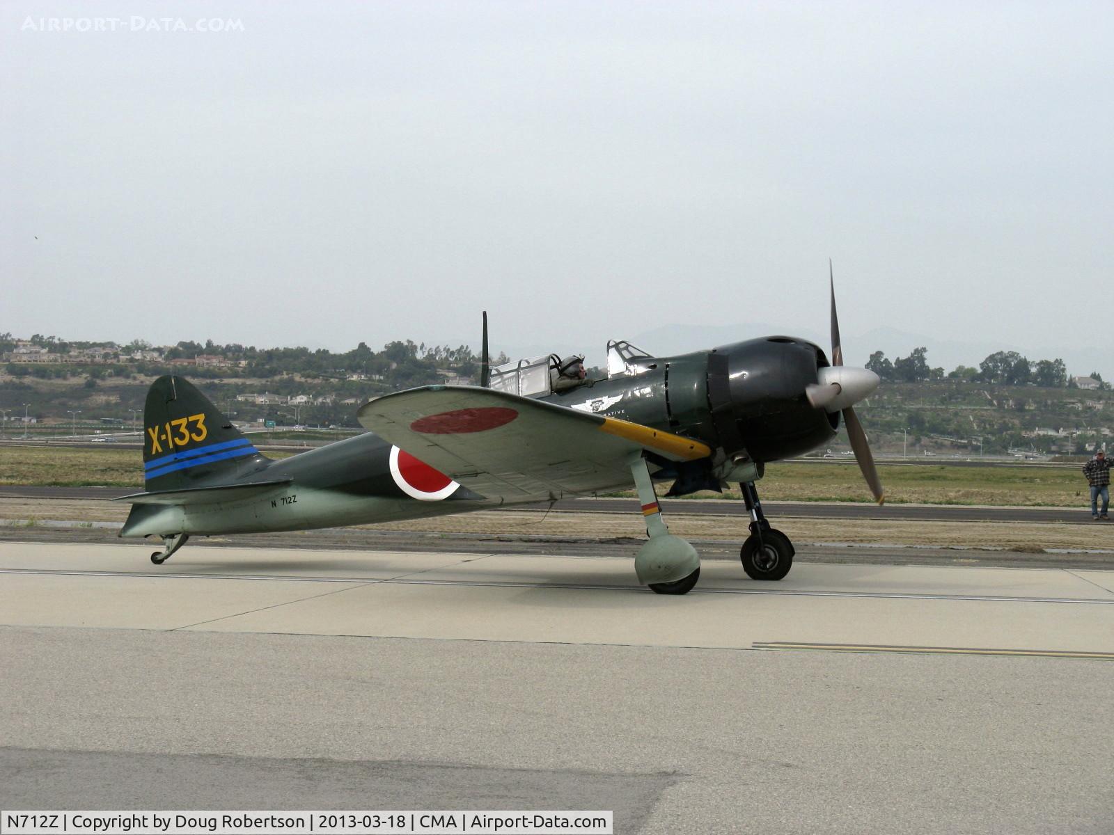 N712Z, 1942 Mitsubishi A6M3 Reisen (Zero) C/N 3869, 1942 Mitsubishi A6M3 'Zero-Sen' (ZEKE), P&W R-1820 1,130 Hp upgrade from original Nakajima Sakai radial, taxi back from escorting N529B B-29 'FIFI' in formation overflights