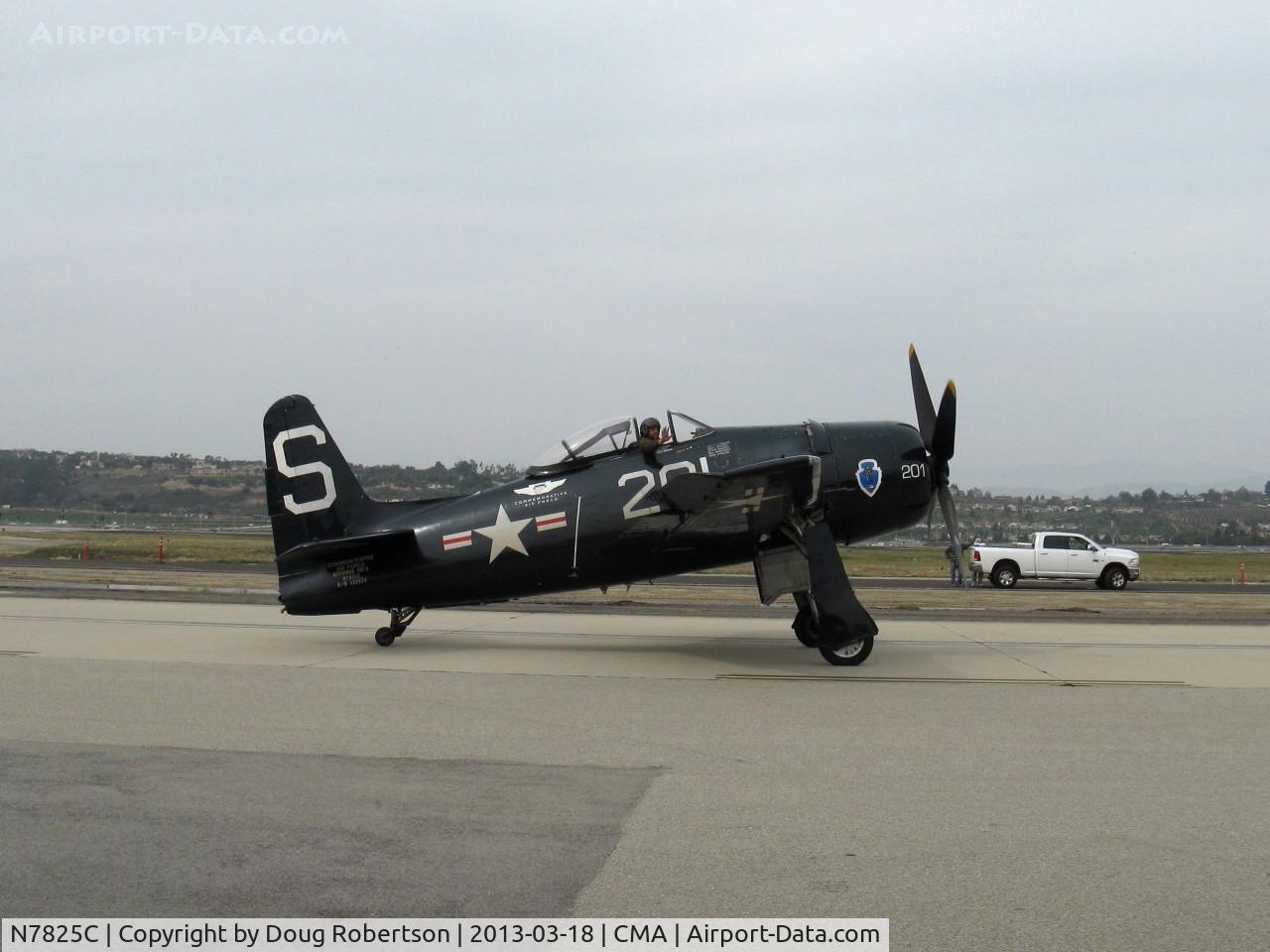 N7825C, 1948 Grumman F8F-2 (G58) Bearcat C/N D.1227, 1949 Grumman F8F-2 BEARCAT, P&W R-2800-34W 2,100 Hp, taxi back from escorting N529B B-29 'FIFI' in formation overflights. This aircraft is a 1949, not 1948 build.