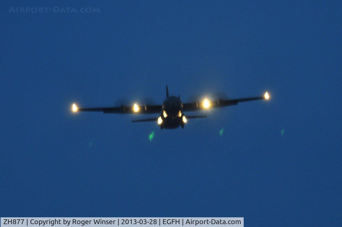ZH877, 1998 Lockheed Martin C-130J-30 Hercules C.4 C/N 382-5461, RAF Hercules C.4 on long finals to Runway 22 for a night practice approach/overshoot to Swansea Airport. Thanks Derek for supplying the s/n.