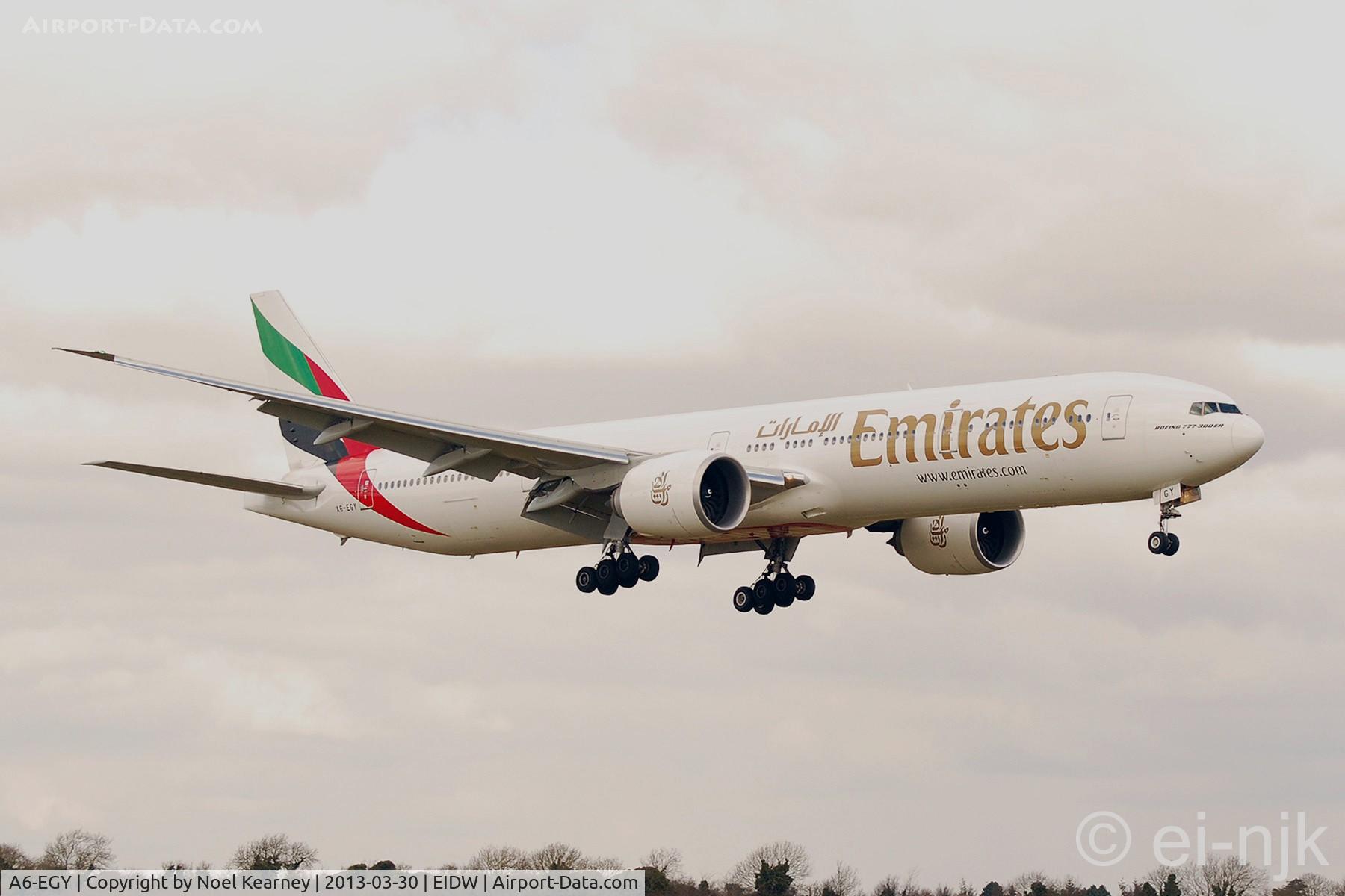 A6-EGY, 2012 Boeing 777-31H/ER C/N 41080, Landing Rwy 10 at Dublin.