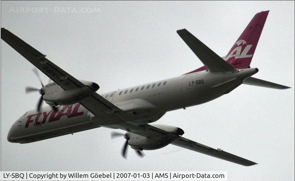 LY-SBQ, 1993 Saab 2000 C/N 2000-007, Take off from runway 24 of Schiphol Airport