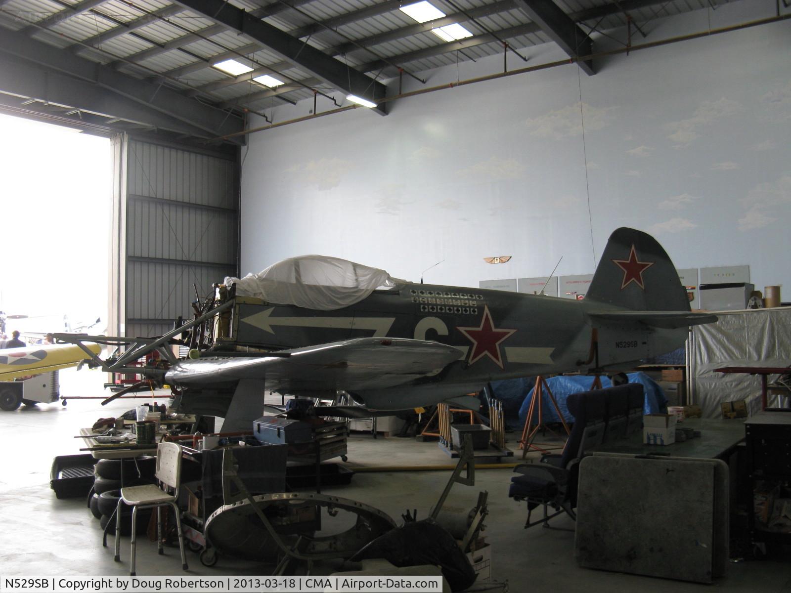 N529SB, 1945 Yakovlev Yak-3M C/N 0470104, 1945 Yakovlev YAK-3M, Klimov VK-105PF-2 V-12 1,300 Hp, replica with aluminum vice wood wings of original, Micro vortex generators on wings, undergoing major maintenance/repair in CAF Hangar