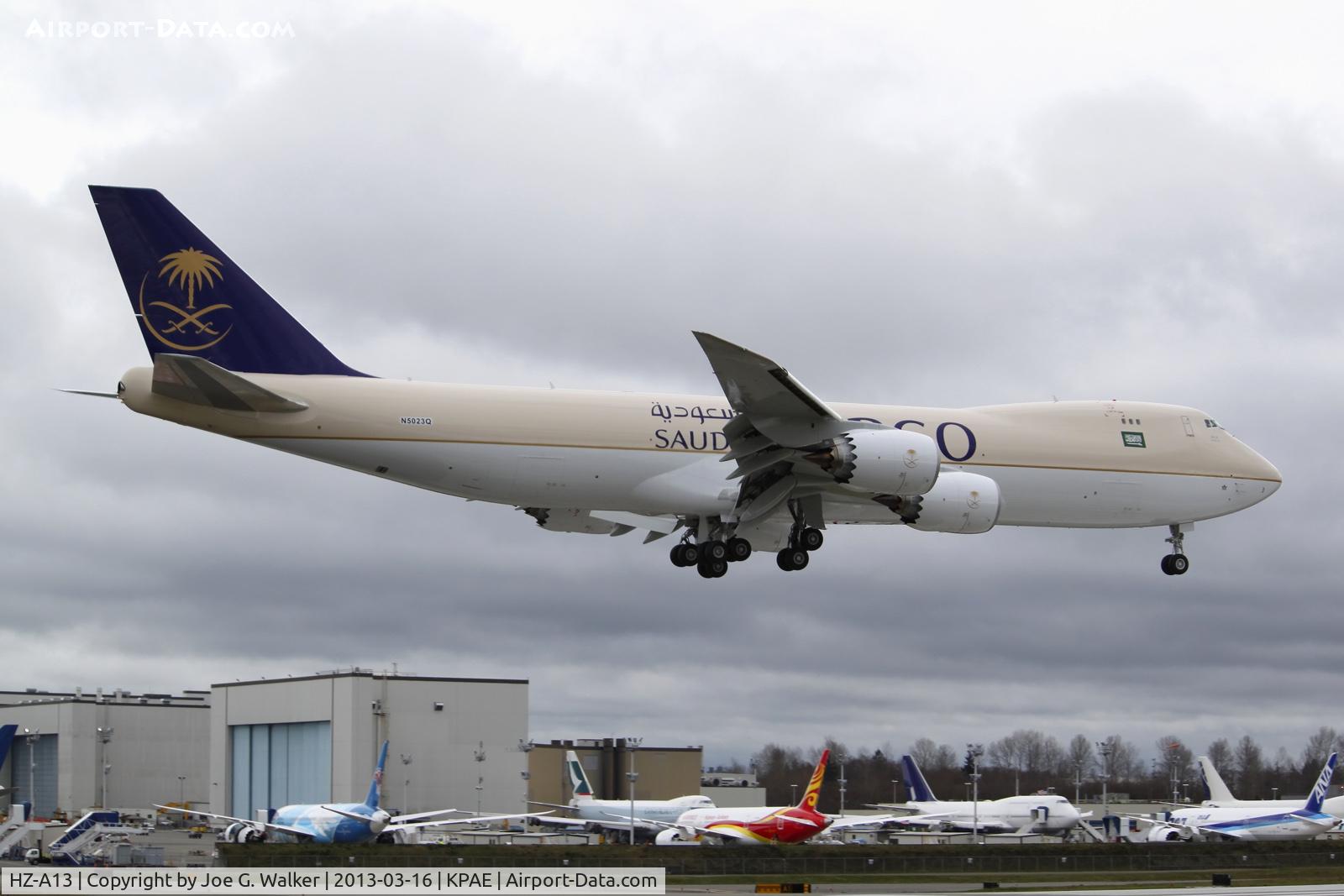 HZ-A13, 2013 Boeing 747-87UF C/N 37562, Seen arriving at KPAE was this 747-8F destined for Saudi Cargo, using temporary flight test registration.