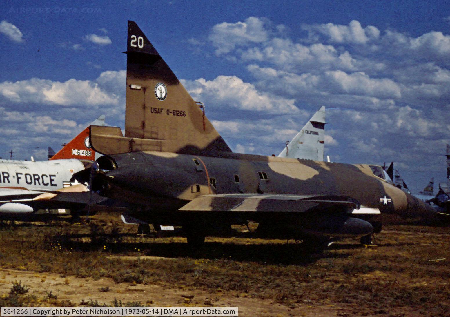 56-1266, 1956 Convair F-102A Delta Dagger C/N Not found 56-1266, F-102A Delta Dagger of 118th Fighter Interceptor Squadron Texas ANG in storage at what was then known as the Military Aircraft Storage & Disposition Centre - MASDC - in May 1973.
