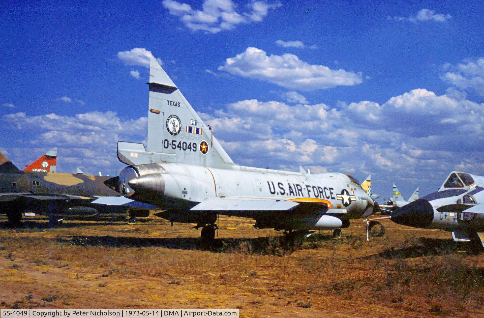 55-4049, 1955 Convair TF-102A Delta Dagger C/N 55-4049, TF-102A Delta Dagger of 182nd Tactical Fighter Squadron Texas ANG in storage at what was then known as the Military Aircraft Storage & Disposition Centre - MASDC - in May 1973.