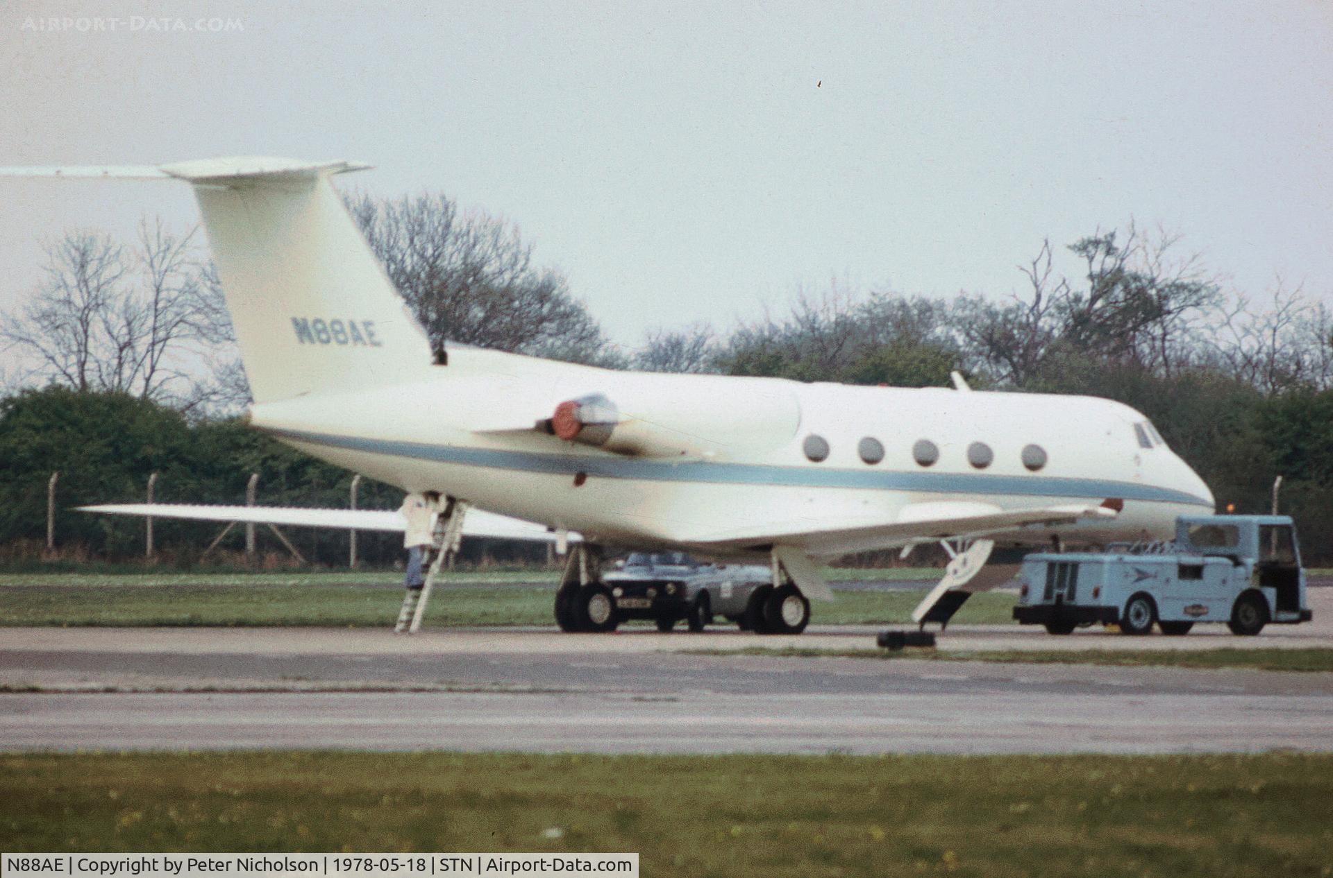 N88AE, 1971 Grumman G-1159 Gulfstream II C/N 102, Gulfstream II of National Express seen at Stansted in May 1978.