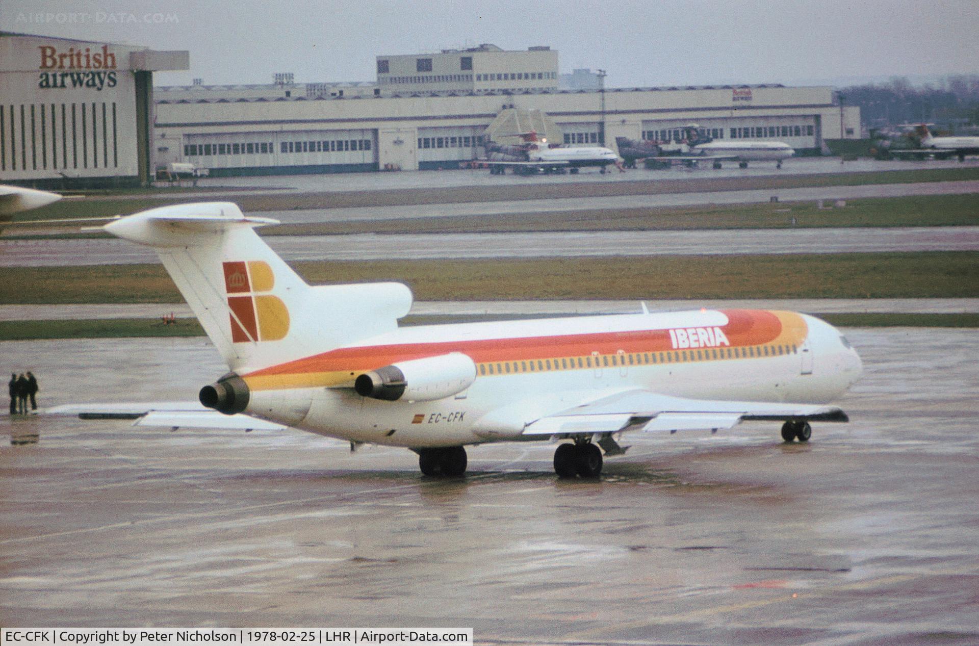 EC-CFK, 1974 Boeing 727-256 C/N 20821, Boeing 727-256 of Iberia as seen at Heathrow in February 1978.