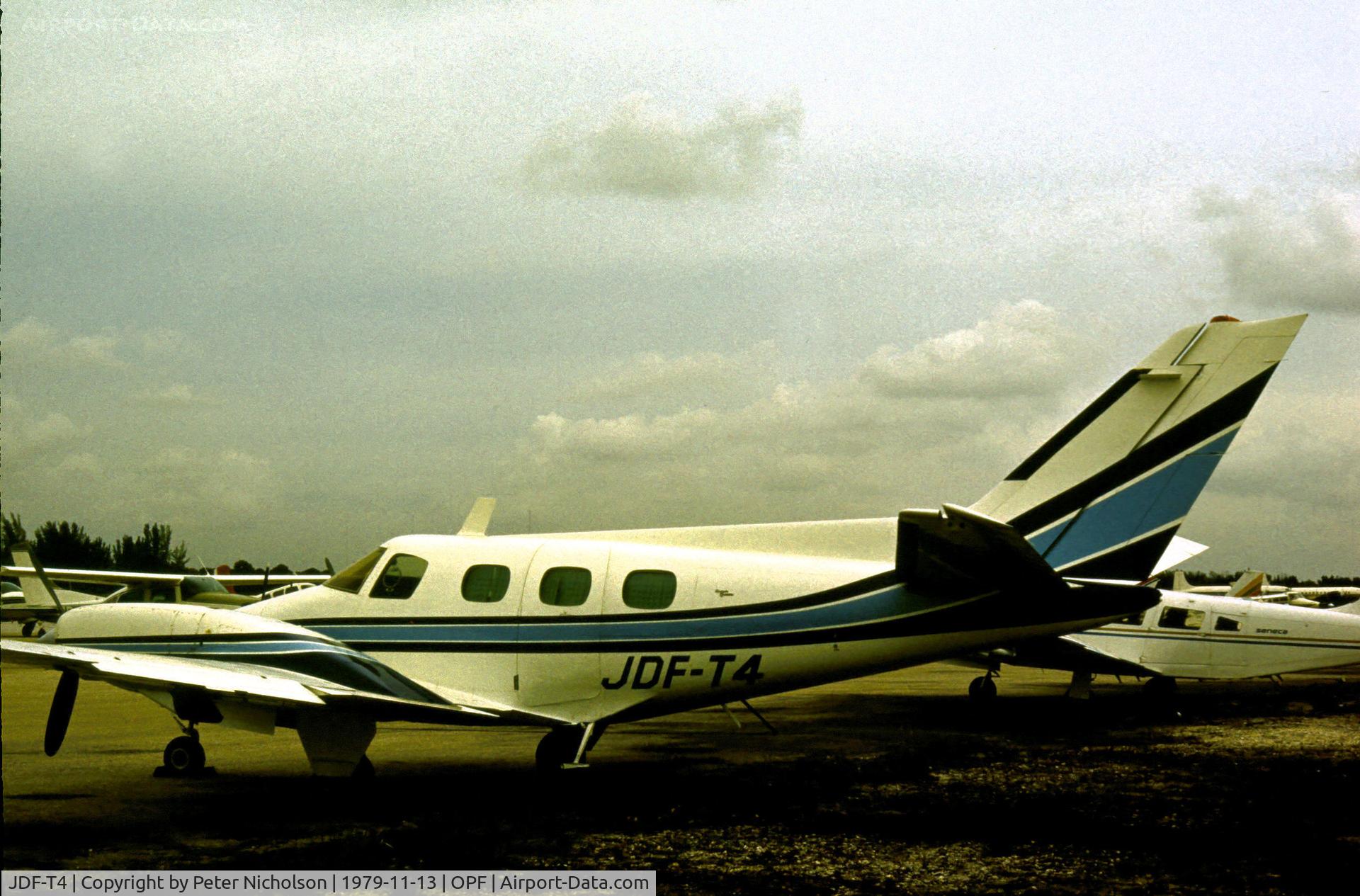 JDF-T4, 1970 Beech A60 Duke C/N P-137, This Beech Duke of the Jamaica Defence Force was seen at Opa Locka in November 1979.