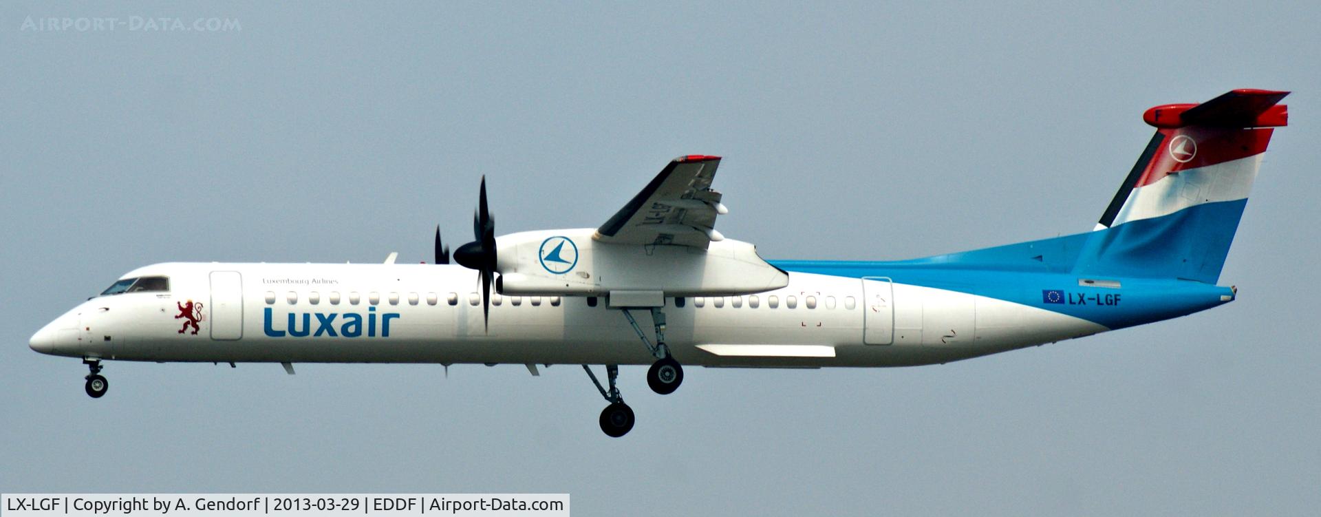 LX-LGF, 2011 De Havilland Canada DHC-8-402Q Dash 8 C/N 4349, Luxair, seen here on finals for RWY 25L at Frankfurt Int´l (EDDF)