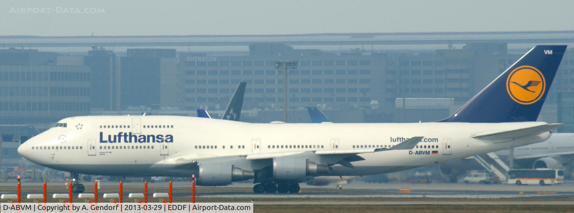 D-ABVM, 1998 Boeing 747-430 C/N 29101, Lufthansa, seen here waiting on RWY 25C at Frankfurt Int´l (EDDF)