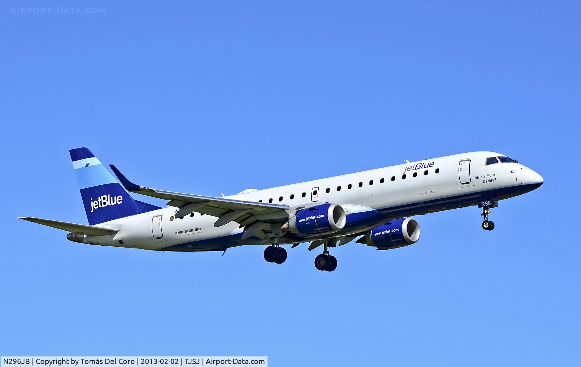 N296JB, Embraer ERJ-190-100 IGW 190AR C/N 19000219, N296JB JetBlue Airways Embraer ERJ-190-100IGW 190AR (cn 19000219)

San Juan - Luis Munoz Marin International (SJU / TJSJ)
Puerto Rico, February 2, 2013 
Tomás Del Coro