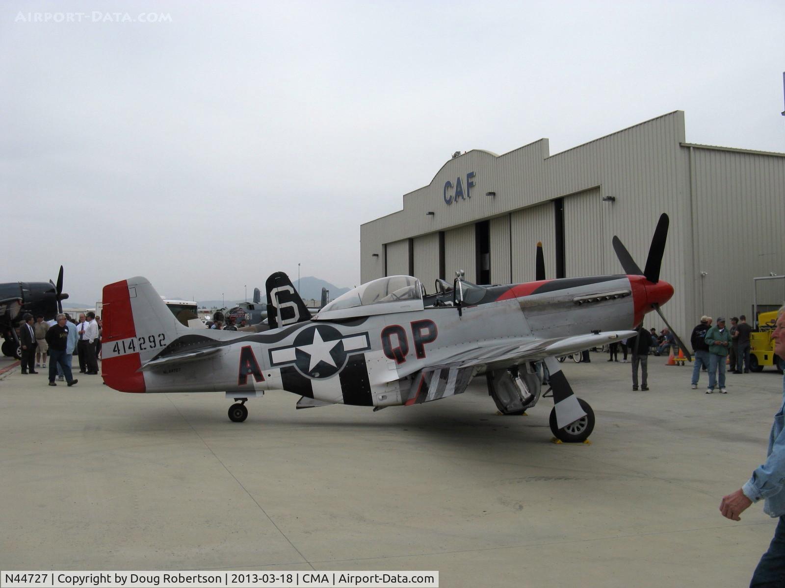 N44727, 1944 North American P-51D Mustang C/N 122-39198, 1944 North American/Aero Classics P-51D MUSTANG 'Man O War', Packard Rolls Royce V-1650-3 MERLIN 1,695 Hp, Limited class, on CAF ramp. Corrected data.