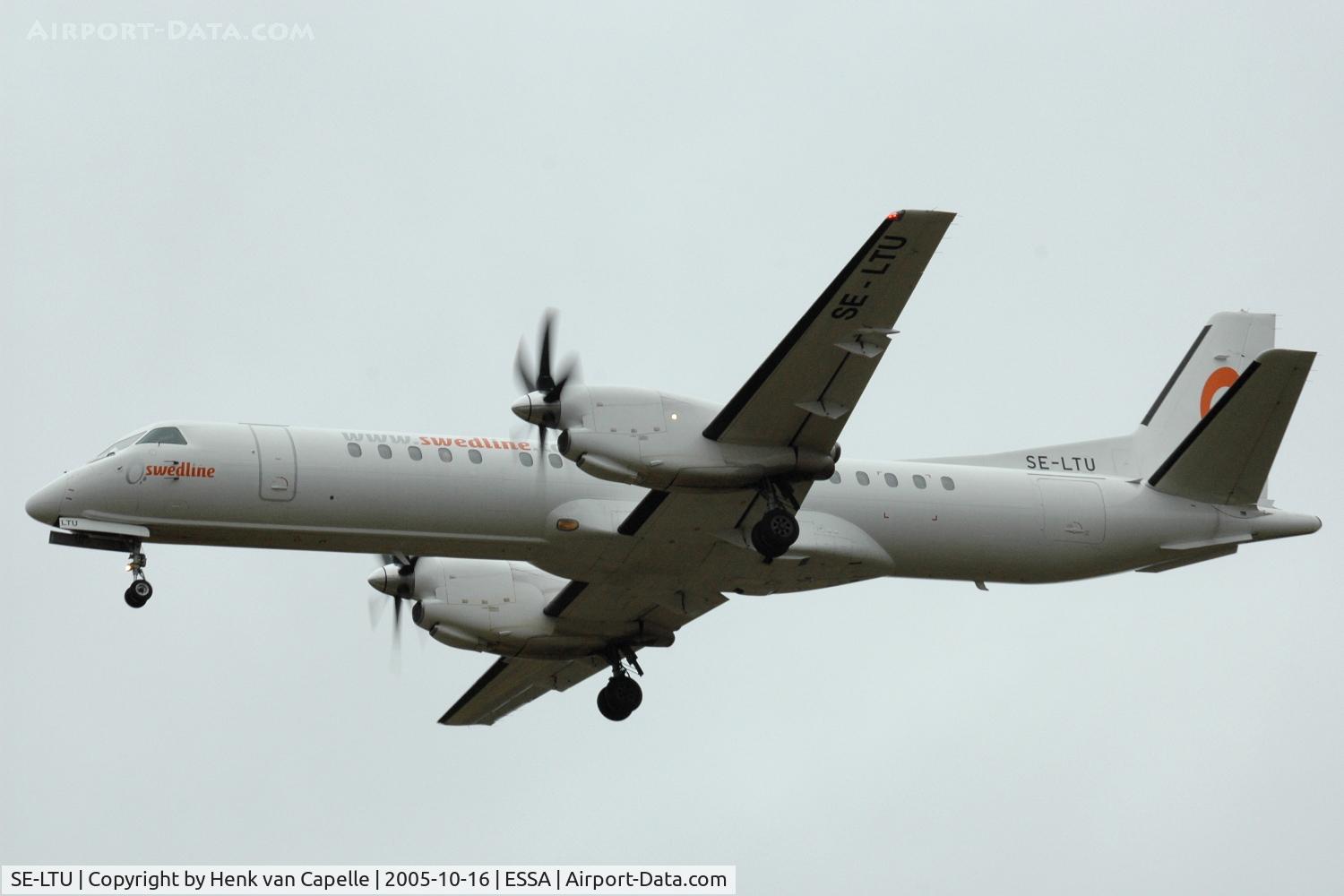 SE-LTU, 1999 Saab 2000 C/N 2000-062, Saab 2000 of Swedline Express approaching Stockholm Arlanda airport, Sweden.