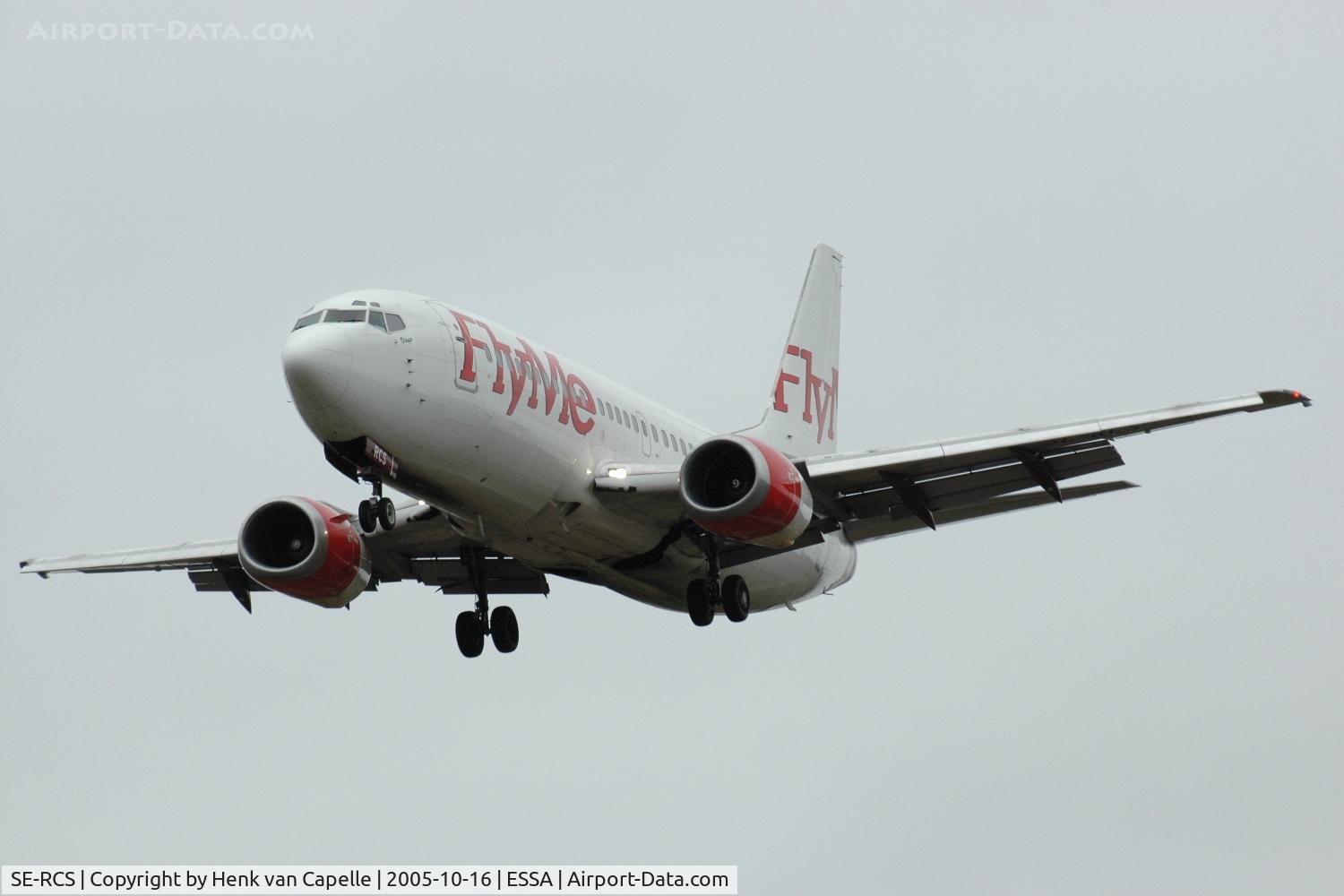 SE-RCS, 1988 Boeing 737-3Q8 C/N 24299/1598, Boeing 737-300 of FlyMe appraching Stockholm Arlanda airport, Sweden.