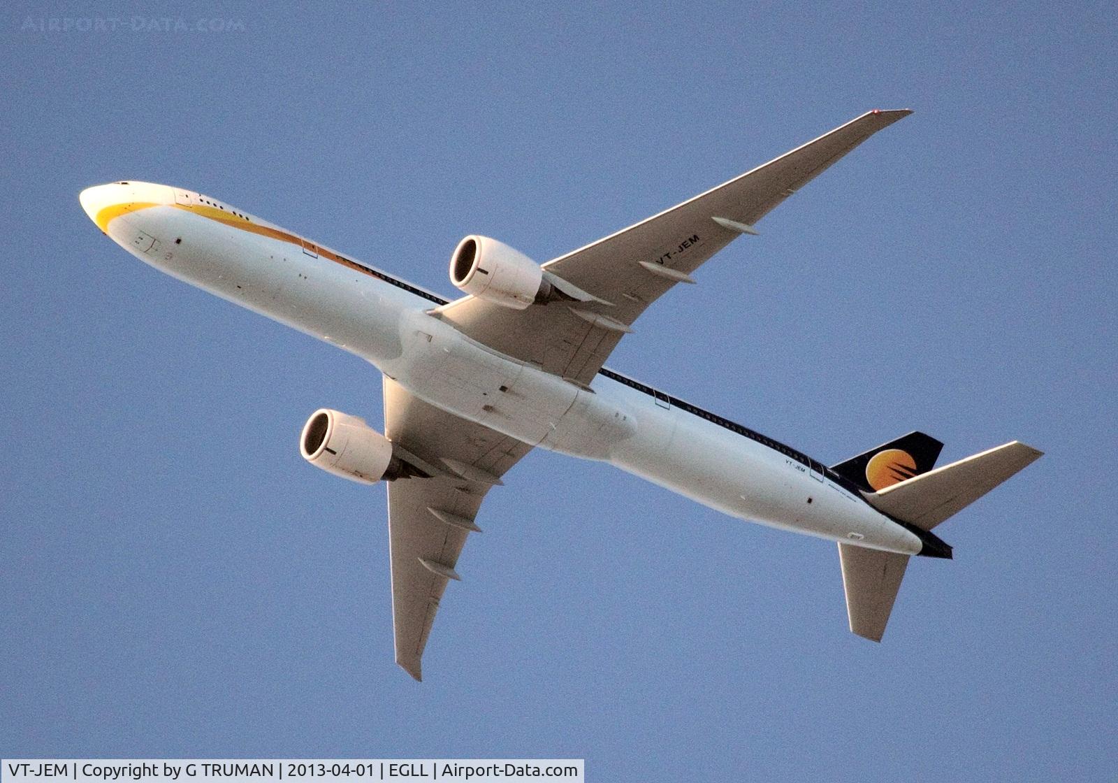 VT-JEM, 2007 Boeing 777-35R/ER C/N 35162, Downwind for LHR, with 20 miles to go, arriving from DEL as JAI122