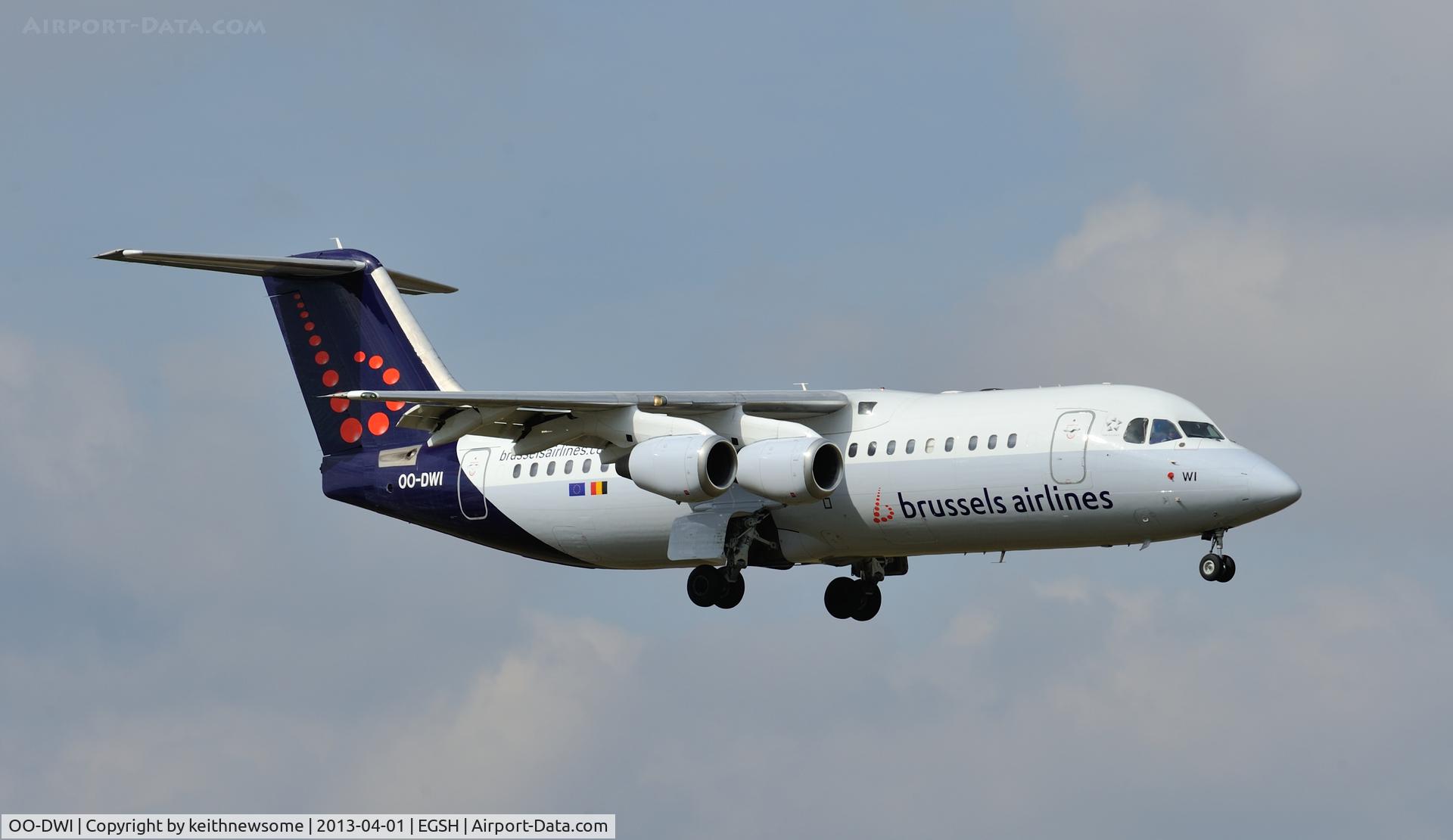 OO-DWI, 1999 British Aerospace Avro 146-RJ100 C/N E3342, Arriving for more spray work !!