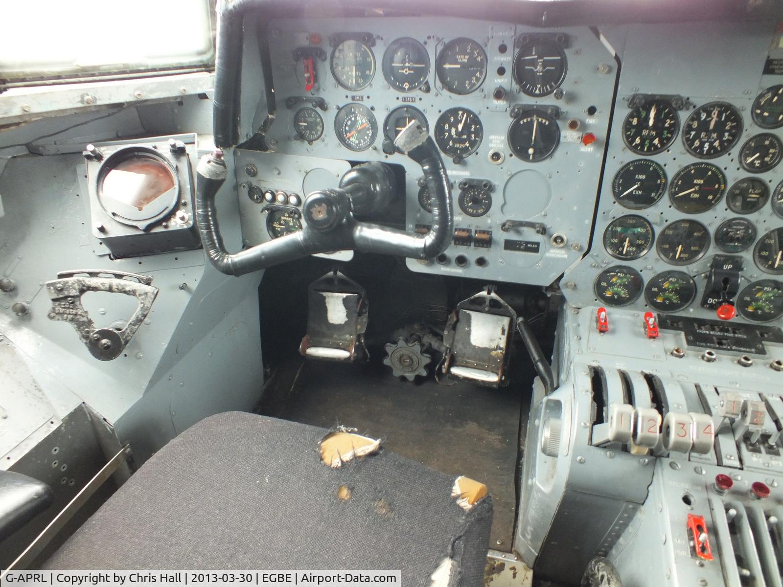 G-APRL, 1959 Armstrong Whitworth AW650 Argosy 101 C/N 6652, cockpit of Argosy G-APRL preserved at the Midland Air Museum