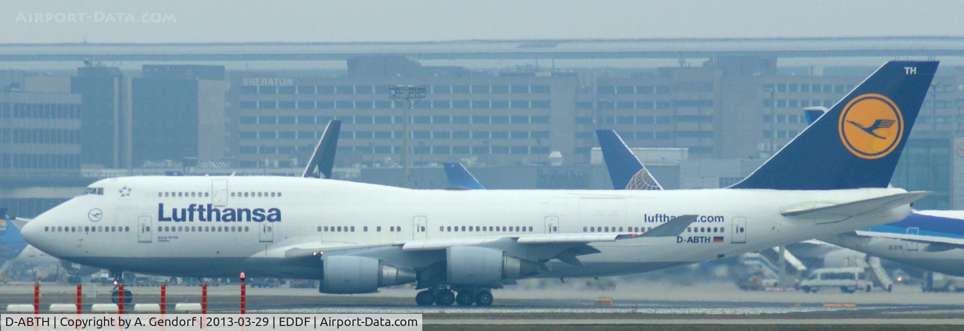 D-ABTH, 1991 Boeing 747-430M C/N 25047, Lufthansa, is waiting on RWY 25C at Frankfurt Int´l (EDDF)