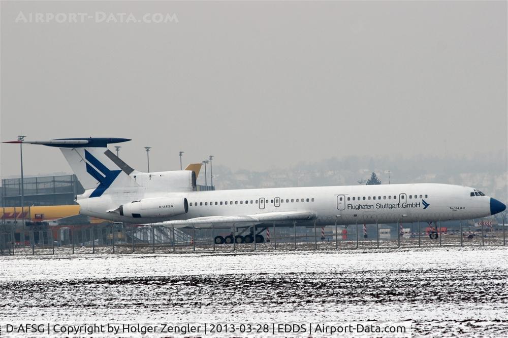 D-AFSG, 1973 Tupolev Tu-154B-2 C/N 73A046, The new eye catcher at STR, located opposite to GAT near a supermarket...